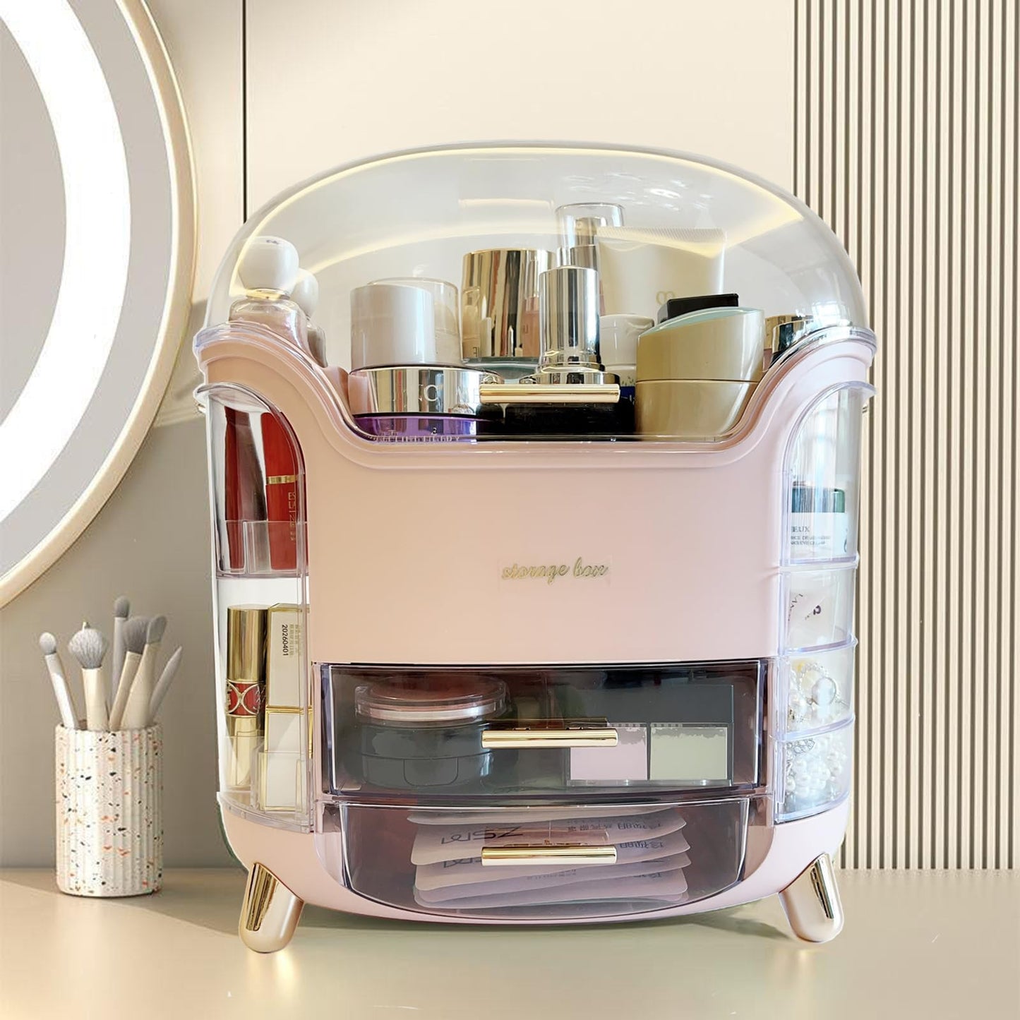 Omeily Upgrade Large Makeup Organizer Countertop Vanity Case Skin Care Cosmetic Storage Box Bathroom Counter Perfume Skincare Organizers Make Up Caddy Gift for Women Girls Clear Design Easy Visibility