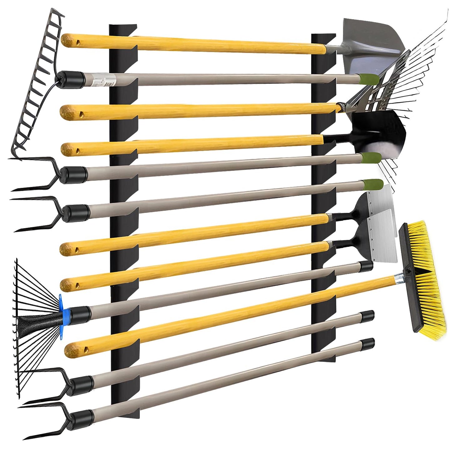 CZWL&HG Garage Tool Organizer Wall Mount – Heavy-Duty Solid Steel Rack for Shovels, Rakes, Long-Handled Tools – Horizontal Shed/Yard Storage Holds 250 lbs with Rustproof Mounts