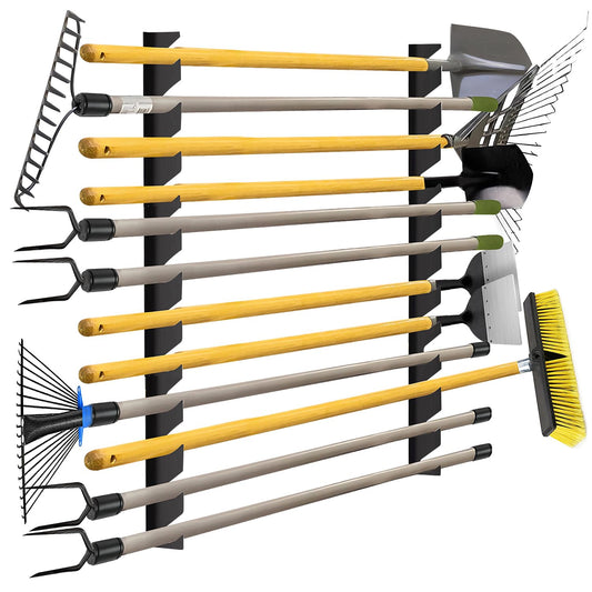 CZWL&HG Garage Tool Organizer Wall Mount – Heavy-Duty Solid Steel Rack for Shovels, Rakes, Long-Handled Tools – Horizontal Shed/Yard Storage Holds 250 lbs with Rustproof Mounts