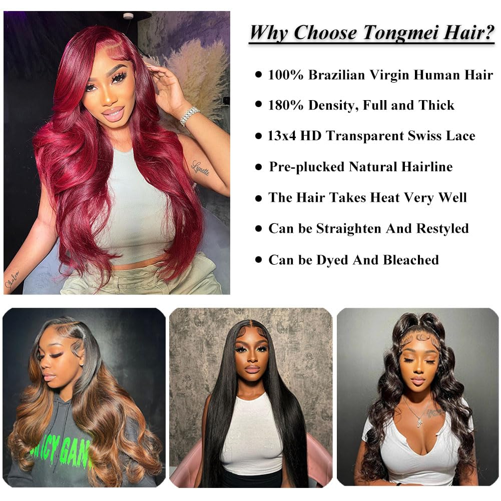 Body Wave Lace Front Wigs Human Hair Pre Plucked 13x4 HD Transparent Lace Frontal Wig with Baby Hair 180% Density 9A Glueless Brazilian Virgin Human Hair Lace Front Wigs for Women Natural Black 22Inch