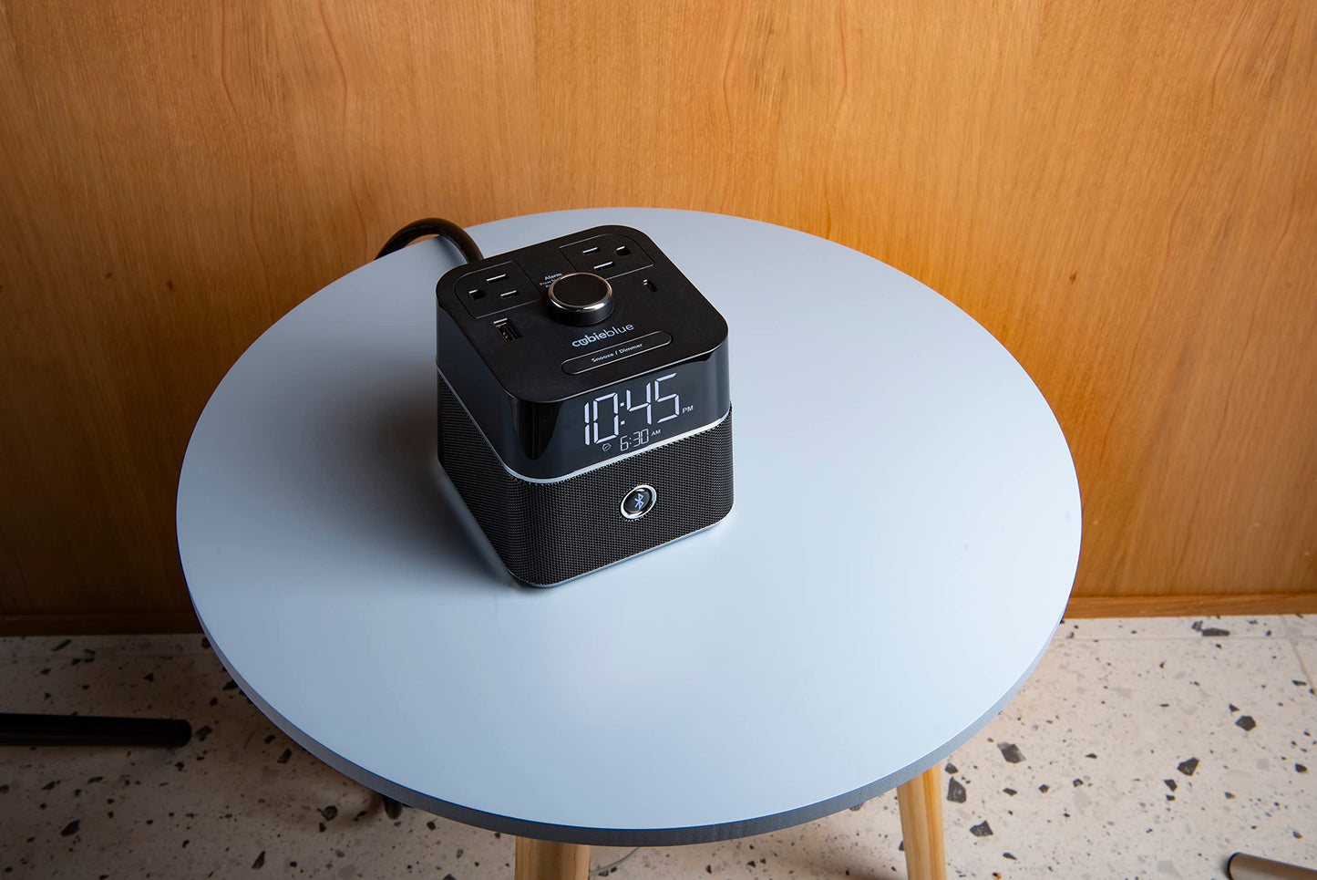 Brandstand | CubieBlue | User Friendly & Convenient Alarm Clock Charger | 2 USB Ports | 2 Tamper Resistant Sockets | Brandstand Bluetooth Speaker