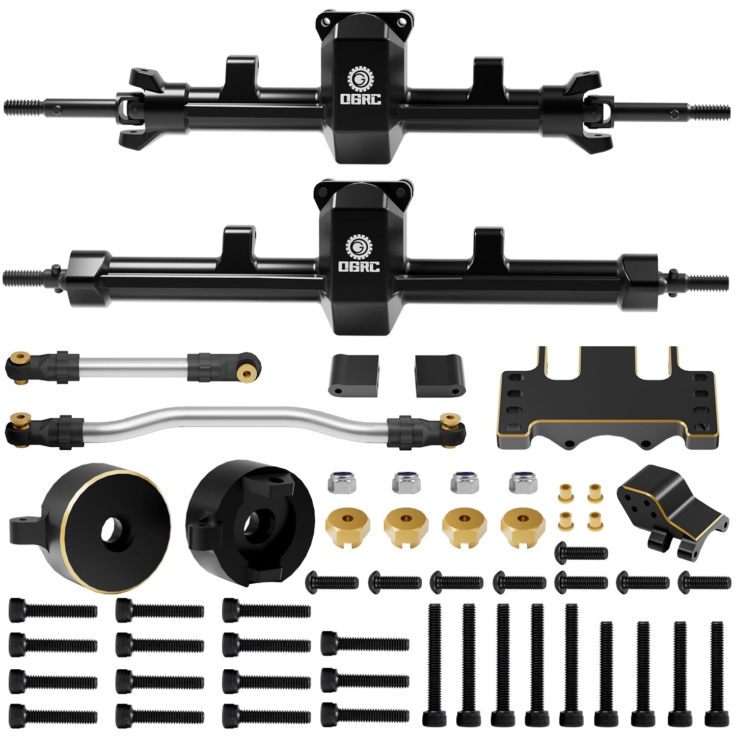 OGRC 1/24 +5mm Extended Axle Set with 50° Steering Angle, Brass Knuckles, Truss & Servo Mount, Compatible with Axial SCX24 Deadbolt C10 JLU Gladiator Bronco RC Crawler (Black)