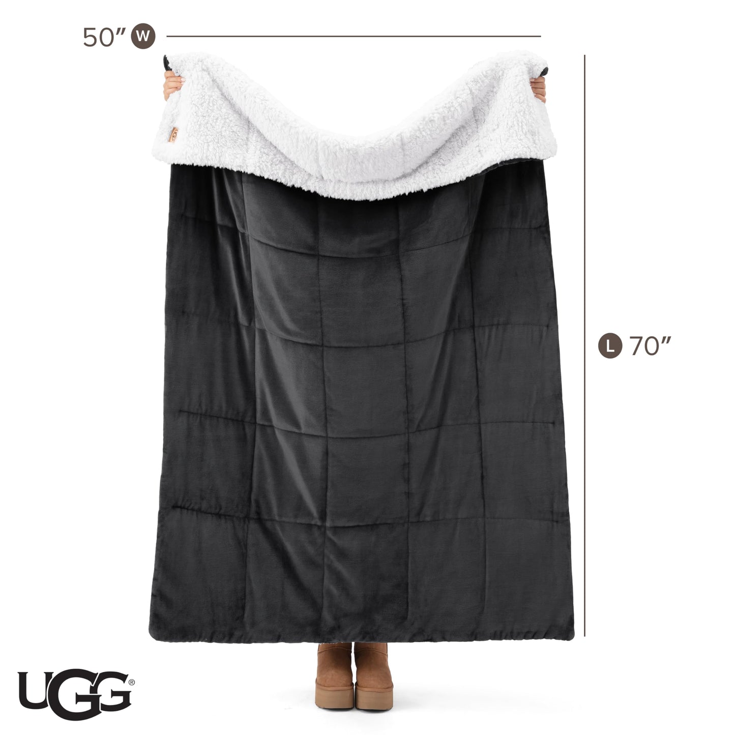 UGG Nita Throw Blanket for Bed, Soft Reversible Plush Throw for Couch and Living Room, Cozy Fluffy Blanket, Washable Bedding, Home Decor, 50-inch x 70-inch, Charcoal Grey