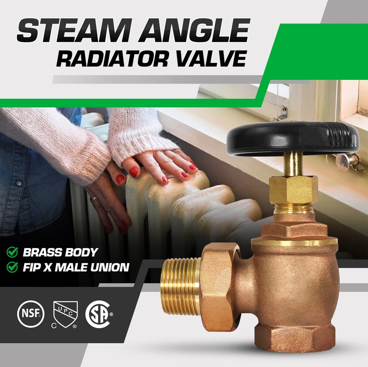 Midline Valve 6I564-5 Steam Radiator Valve; Air Vent Temperature Control; 3/4 in. FIP x Male Union; Brass (5 Pack), 0.75 Inch