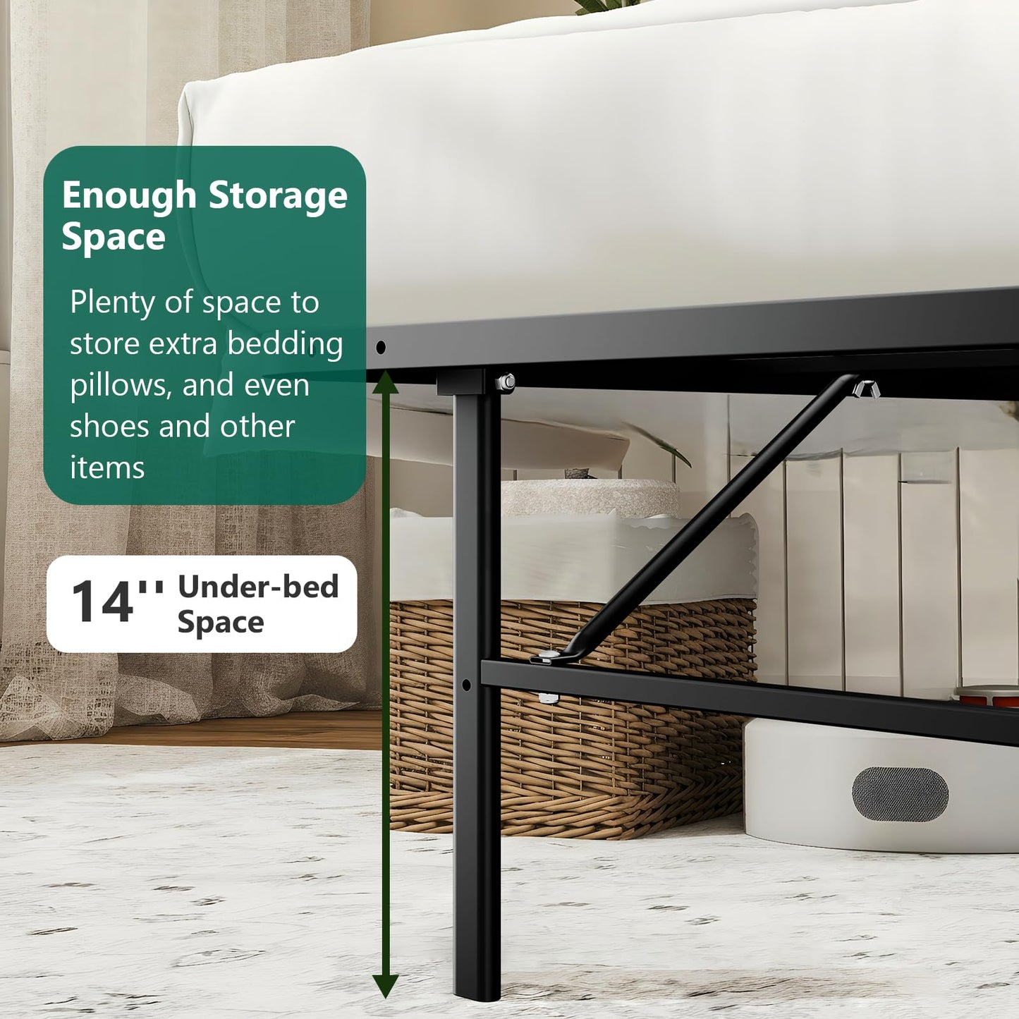 FurniEdge 14 Inch Foldable Twin Size Bed Frame, Heavy Duty Metal Platform Bed with Underbed Storage, Noise Free, Tool-Free Easy Assembly, No Box Spring Required