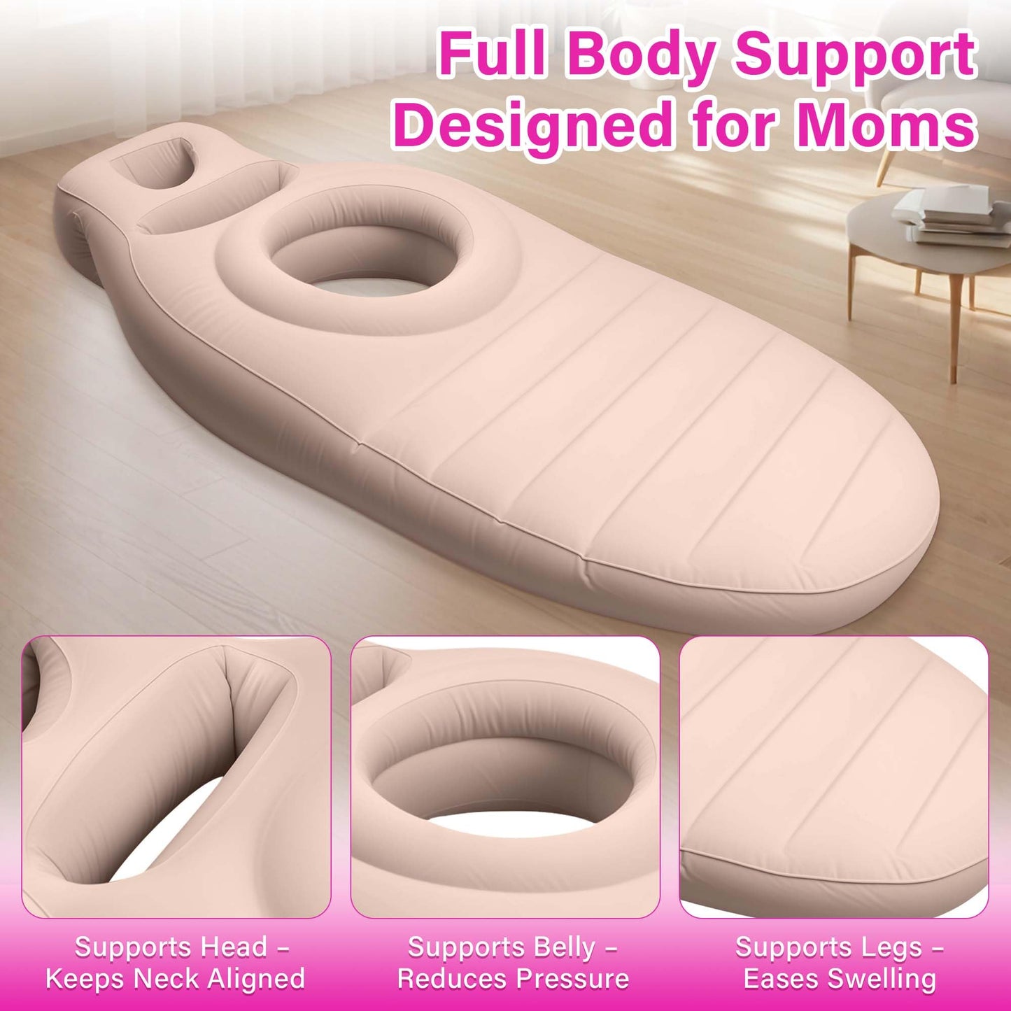KSFJEU Inflatable Pregnancy Pillow with Belly & Face Opening,Full Body Maternity Airbed for Stomach Sleeping,Portable Prone Support Bed for Expecting Moms,Portable & Includes Electric Pump Gray
