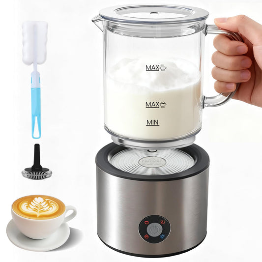 Detachable Milk Frother, 4 in 1 Milk Frother and Steamer, Dishwasher Safe, Glass Frother 16.9oz Warm and Cold Foam Maker, Electric Milk Frother for Coffee, Latte, Hot Chocolate (Silver)
