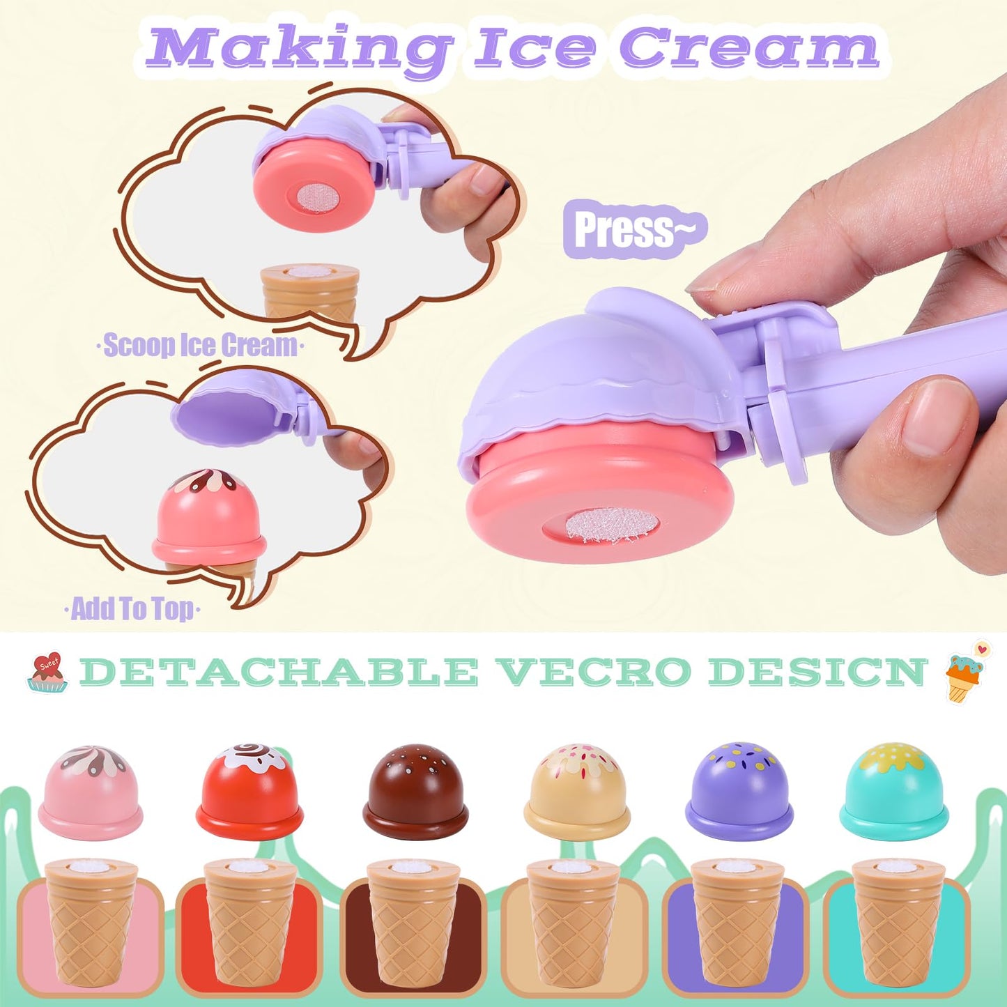 FENYAN - Ice Cream Set, Play Tent for Kids Ages 3-5, Assorted Flavors, Ice Cream Shop with Menu and Fake Money, Preschool Ice Cream Toys for Kids Age 3-8, Gift from