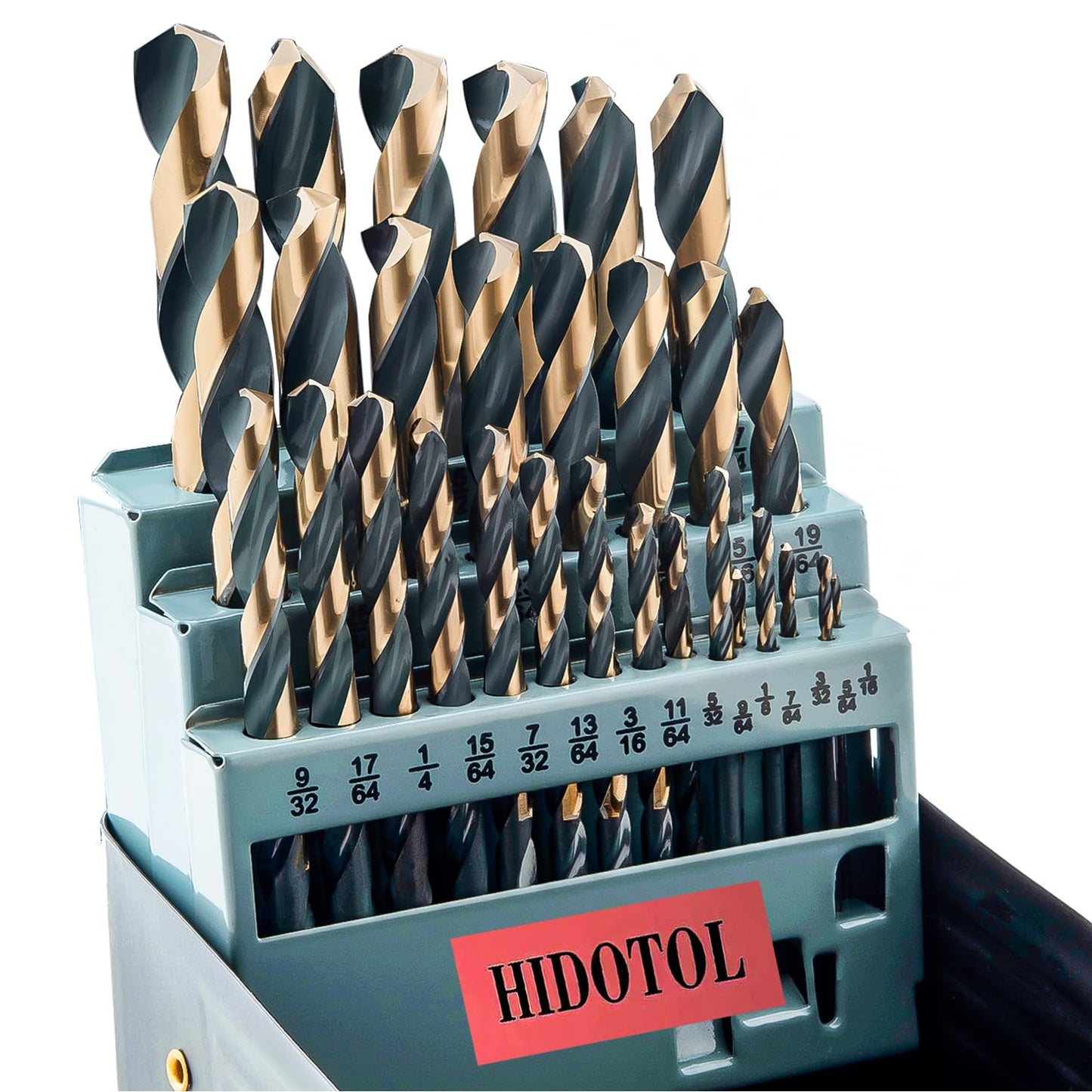 HIDOTOL Drill Bit Set 29Pcs, 135 Degree Tip High Speed Steel with Black and Gold Finish, Stainless Steel, Plastic and Wood with Metal Indexed Storage Case 1/16"-1/2"