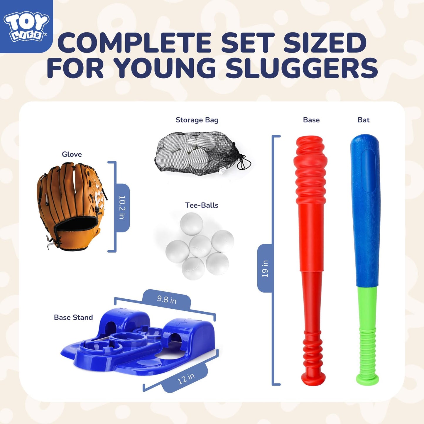TOY Life - Ball Game for Kids Ages 3-5 5-8, Baseball Tee and Bat Set with Gloves and 6 Balls, Ideal Gift for Outdoor Games and Training for