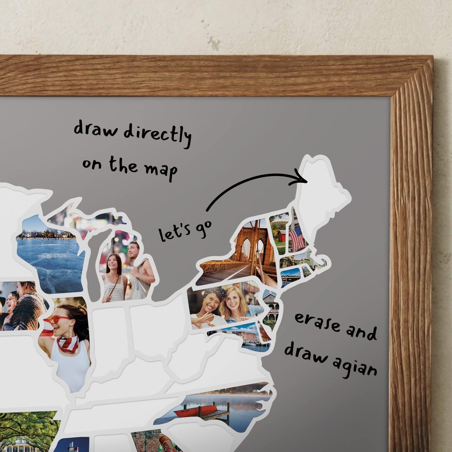 USA Photo Map - 50 States Travel Map - 24 x 36 in - Includes Secure Photo Maker - Easy to Use, Built to Last and Uniquely Yours - Unframed - Gray