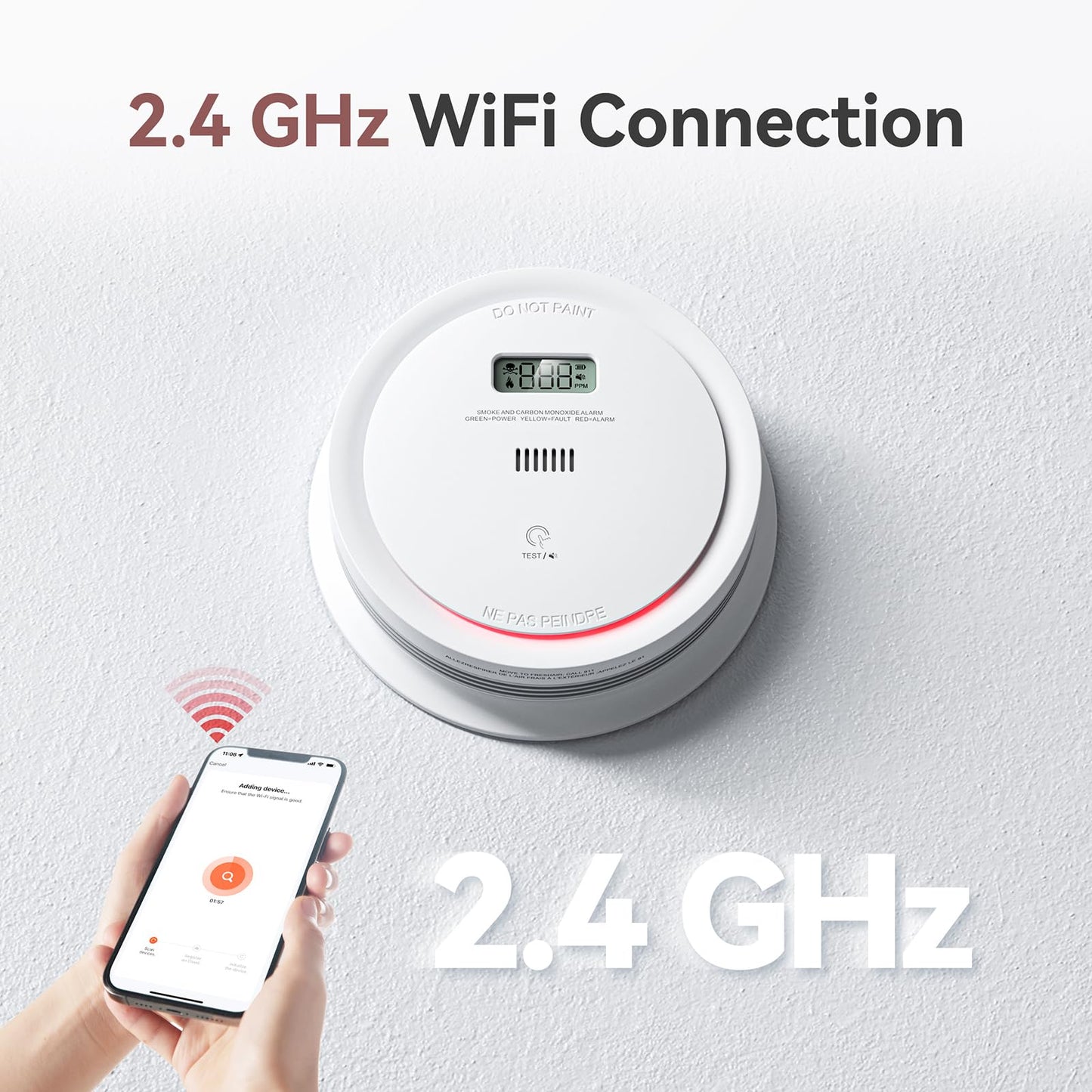 5 Packs Wi-Fi Smoke Detector Carbon Monoxide Detector Combo with App Notifications, Smart Smoke and Carbon Monoxide Detector with LCD Display & Replaceable Battery, Compatible with Tuya Smart