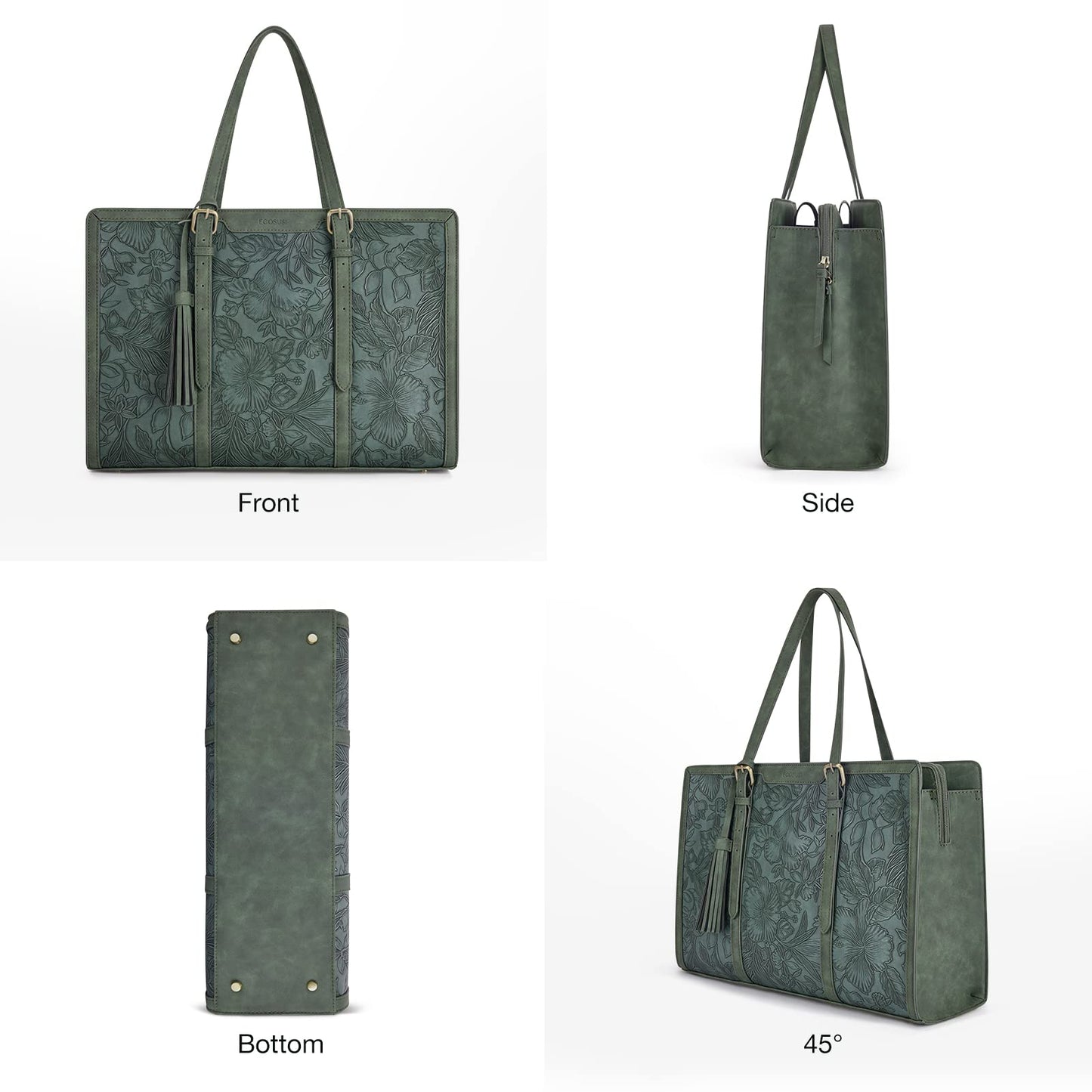 ECOSUSI Laptop Bag For Women 15.6 Inch Work Tote Bags PU Leather Computer Purse For Business Office With 3 Layer Compartments