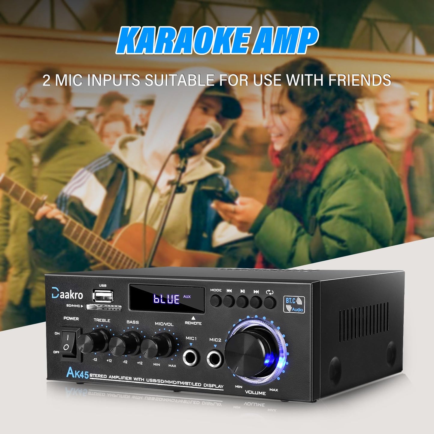Daakro AK45 Stereo Audio Amplifier,Rated Power 40W Home 2 Channel Wireless Bluetooth 5.0 Power Amplifier System, Home Amplifiers FM Radio, USB, SD Card, w/Remote Control Home Theater Audio System
