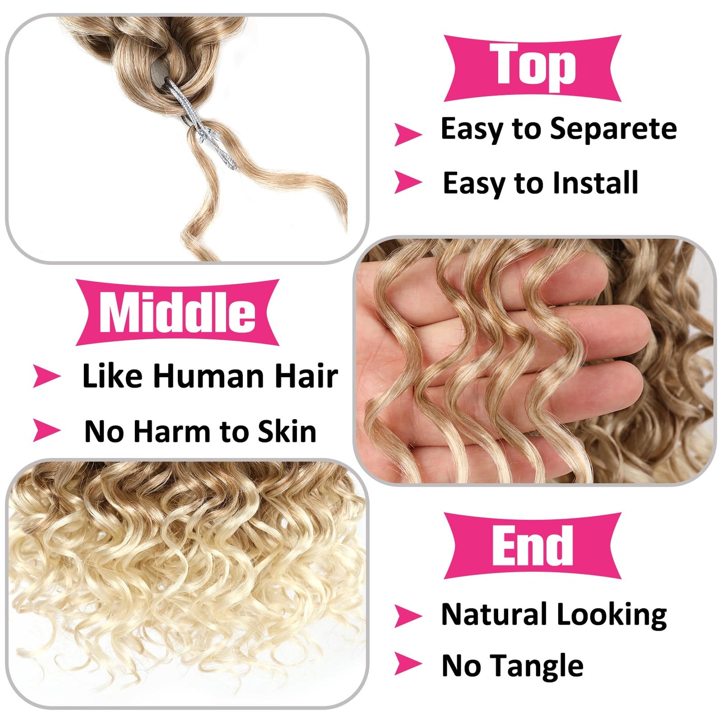 Unionbeauty 8 Pack GoGo Curl Crochet Hair Ocean Wave 18 Inch Water Wave Crochet Hair for Women Beach Curl Curly Crochet Hair Ombre Blonde Synthetic Curly Braiding Hair Extension T27/613#
