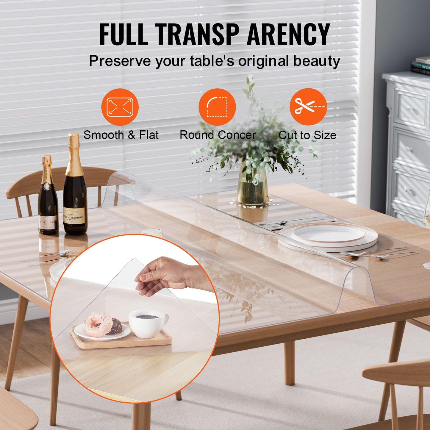 VEVOR Plastic Table Cover, 54 x 54 Inch 2.0 mm, Clear Square PVC Desk Mat Protector, Waterproof & Easy Cleaning Pad Tablecloth, for Office, Dresser, Dining Room, Night Stand