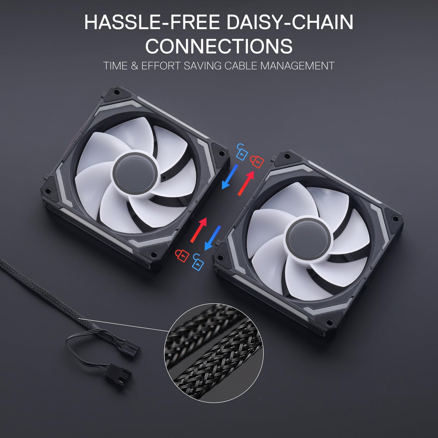 Redragon GCF012 Reverse 120mm PC Case Fan, Daisy-Chain Connection, 5V 3Pin ARGB Lighting, 4 Pin PWM Case Fan, for Radiator/Computer Case Cooling, 120x120x25mm, 3 Pack, Black