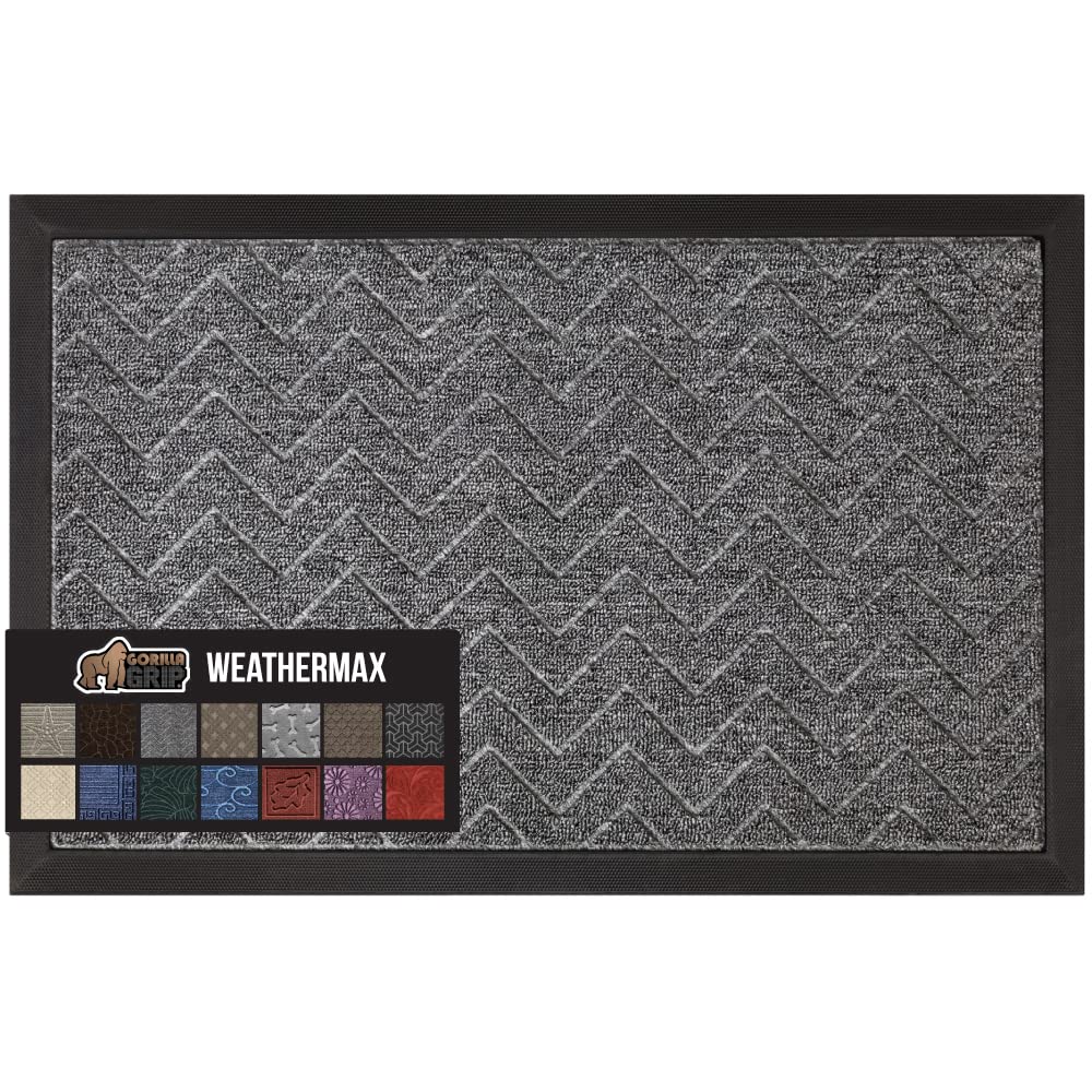 GORILLA GRIP 100% Waterproof All-Season WeatherMax Doormat, 72x24, Durable Natural Rubber, Stain and Fade Resistant, Low Profile, Indoor Outdoor Door Mats, Easy Clean Patio Entrance Mat, Steel Chevron