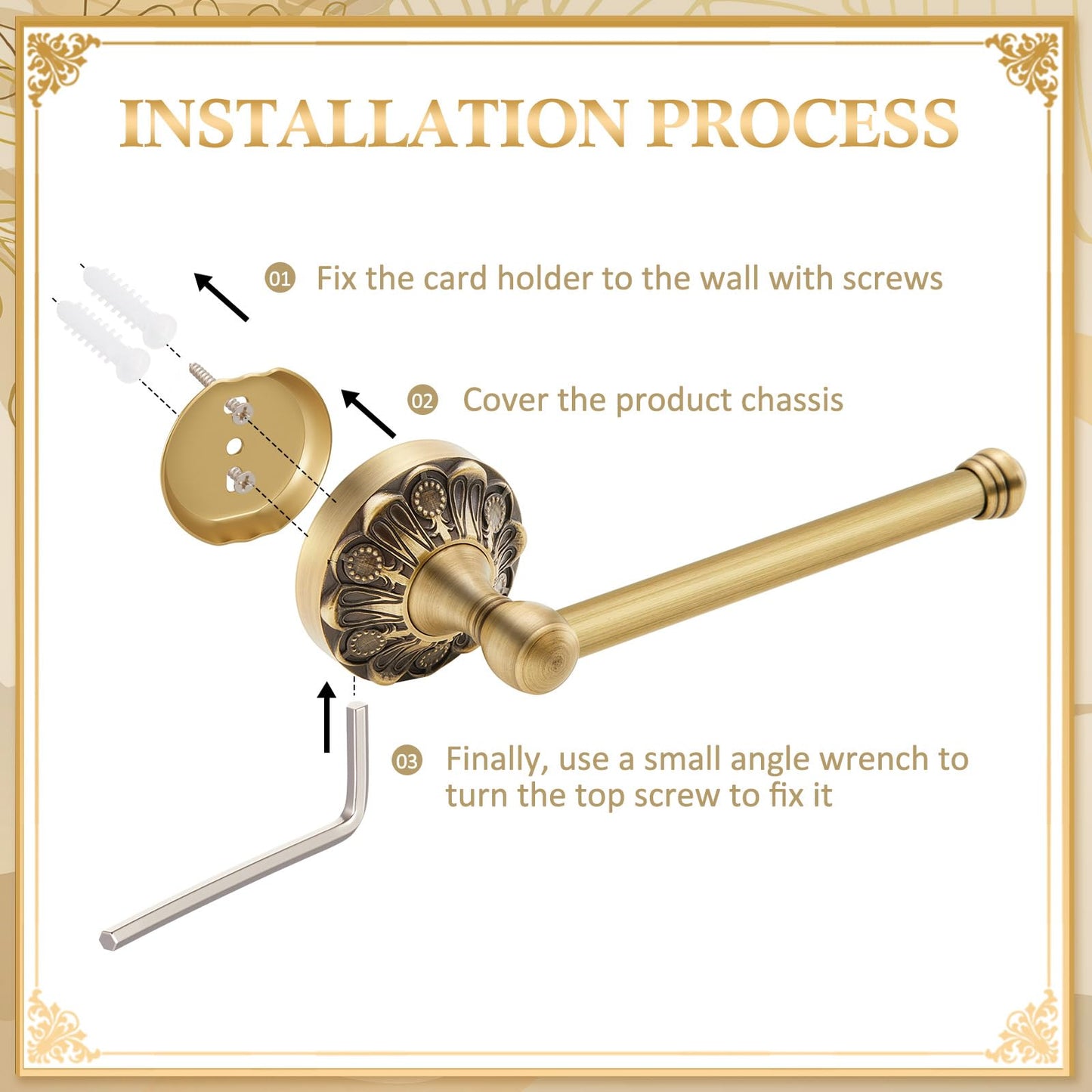 Otoolling 2 Pieces Set Antique Brass Toilet Paper Holder Retro Brass Hand Towel Ring Tissue Roll Paper Hanger Bathroom Hardware Wall Mounted Vintage Bathroom Accessories(Rectangle)