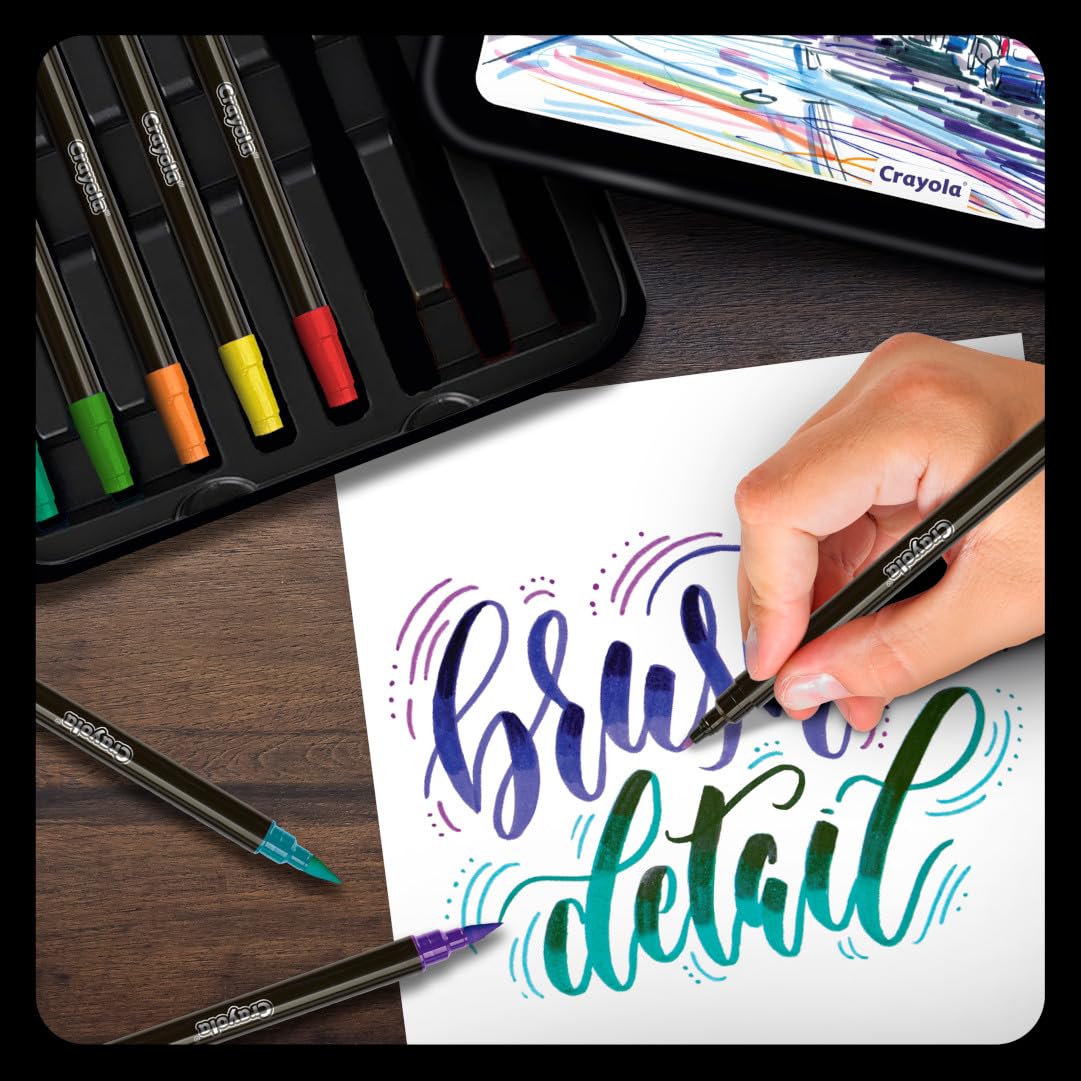 Crayola Brush & Detail Dual Tip Markers, Calligraphy Set, Gift