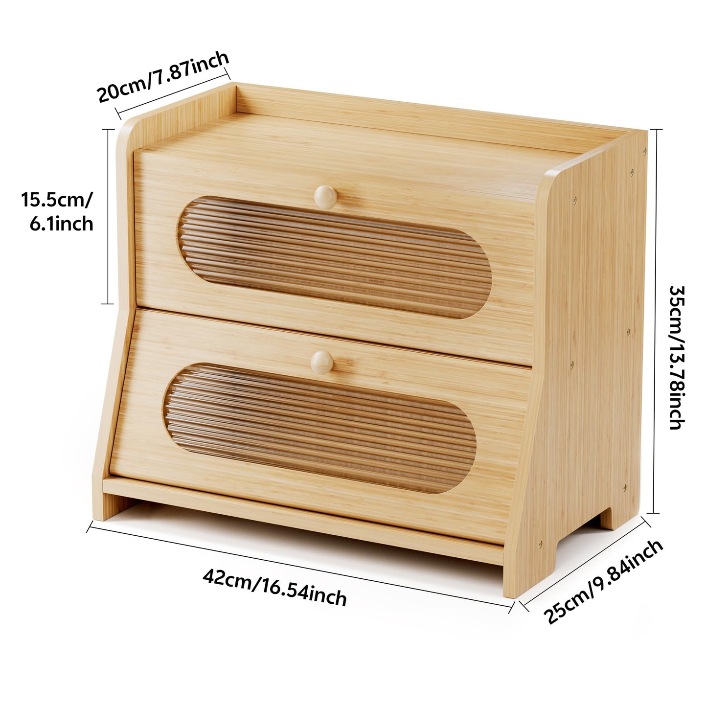Stylstoreazy Bread Box,Extra Large 2-Tier Bamboo Bread Box for Kitchen Countertop,Bread Storage Container with Magnetic Acrylic Door for Homemade Bread,Under Cabinet,Pantry Organizer(Natural)