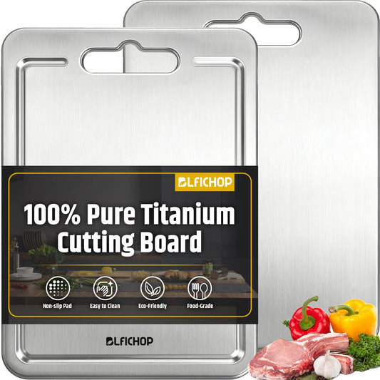 100% Pure Titanium Cutting Boards with Juice Groove, Metal Chopping Boards for kitchen Double-Sided Non-Toxic Cutting Borad Meat, Vegetables and Fruits, Dishwasher Safe, Grey (18 * 12in）