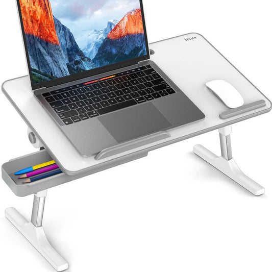 Besign LT05 Adjustable Laptop Table, Lap Desk, Portable Standing Bed Desk, Foldable Sofa Breakfast Tray, Notebook Computer Stand for Reading and Writing, Medium Size, White