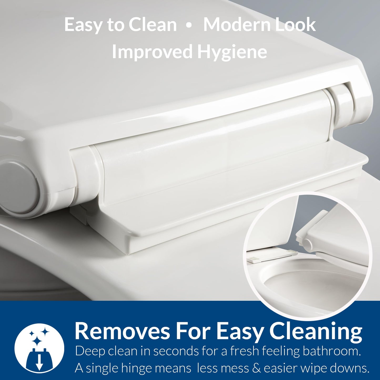 Mayfair Preston Easy to Clean Single Hinge Toilet Seat, Modern Slow Close Plastic Toilet Seat, Made in USA, Round, White