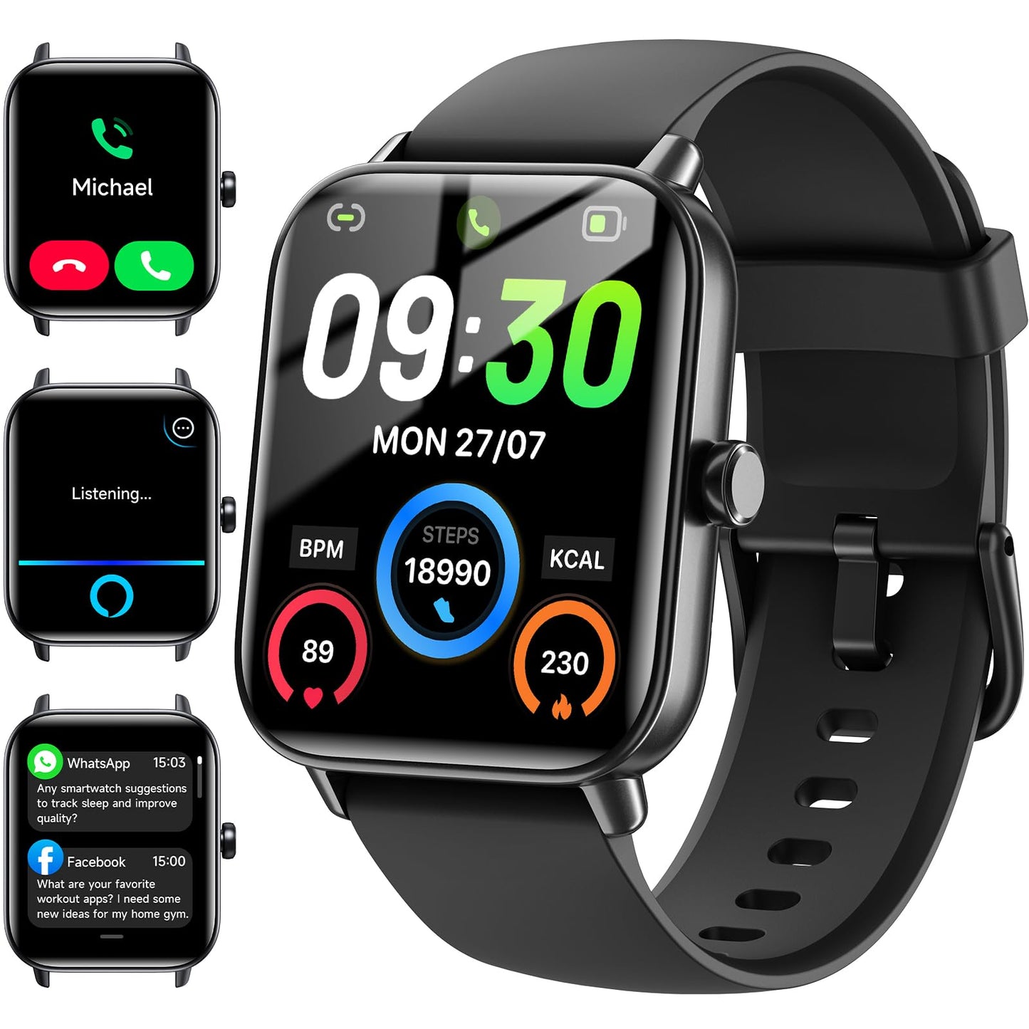 Smart Watches for Men Android & iPhone, Alexa Built-in, Fitness Tracker with Answer/Make Calls, IP68 Waterproof Fitness Watch,Heart Rate, Sleep, SpO2 Monitor,Smartwatch for Android iOS (Black, 1.8)
