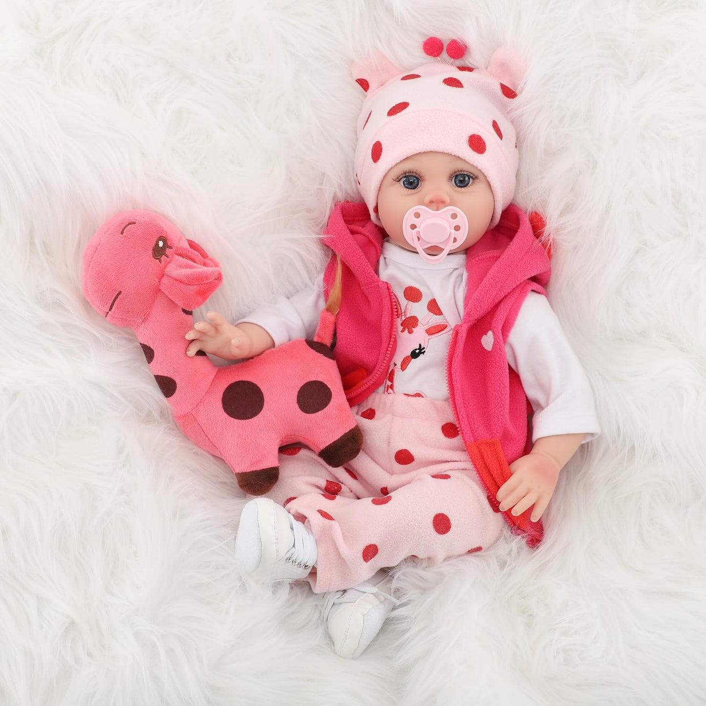 Kdudgso Lifelike Reborn Baby Dolls, 22 Inch Realistic Silicone Baby Doll, Real Life Baby Dolls Handmade Soft Vinyl & Cloth Body with Feeding Kit Toys Gifts Collection, Baby Doll for Toddlers 1-3