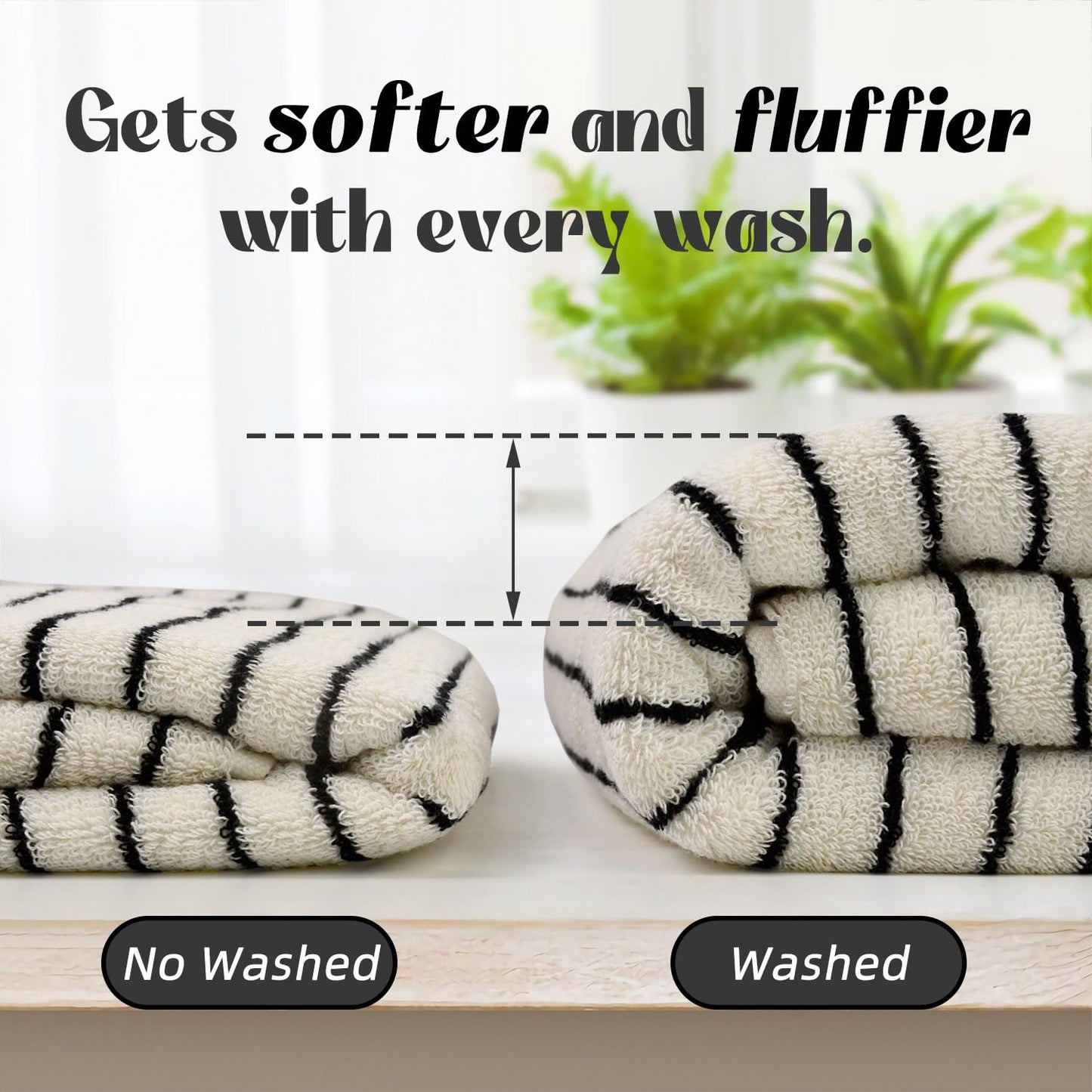Jacquotha 8 Piece Black and White Towel Set, Super Soft & Absorbent Cotton Striped Towels for Bathroom Decor, 2 Bath, 2 Hand, 4 Washcloths