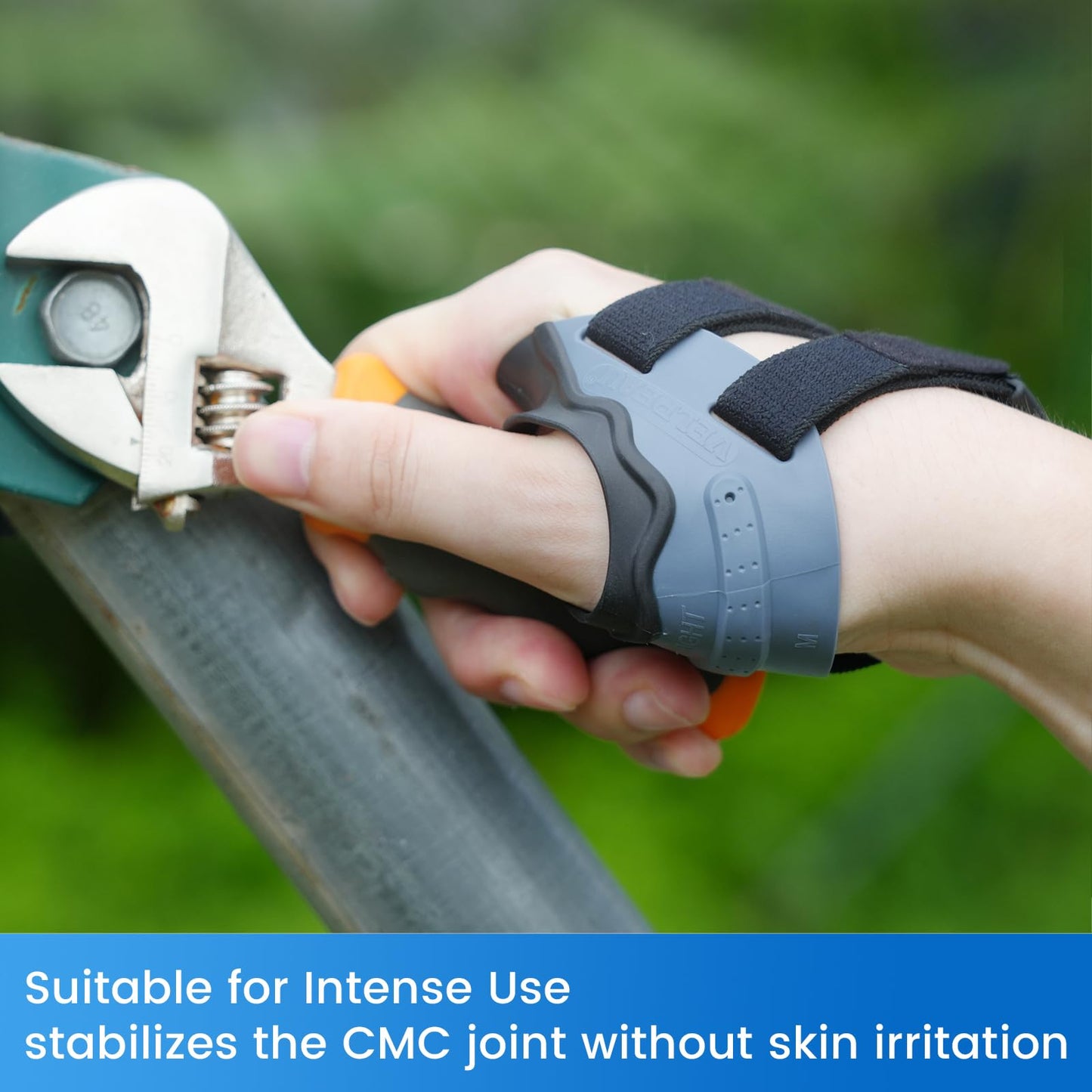 Velpeau CMC Thumb Brace for Arthritis Pain and Support, with High Elasticity and Anti Slip Wrist Strap, Comfortable Thumb Splint Stabilizer for Osteoarthritis for Women and Men (Grey, Right Hand, M)
