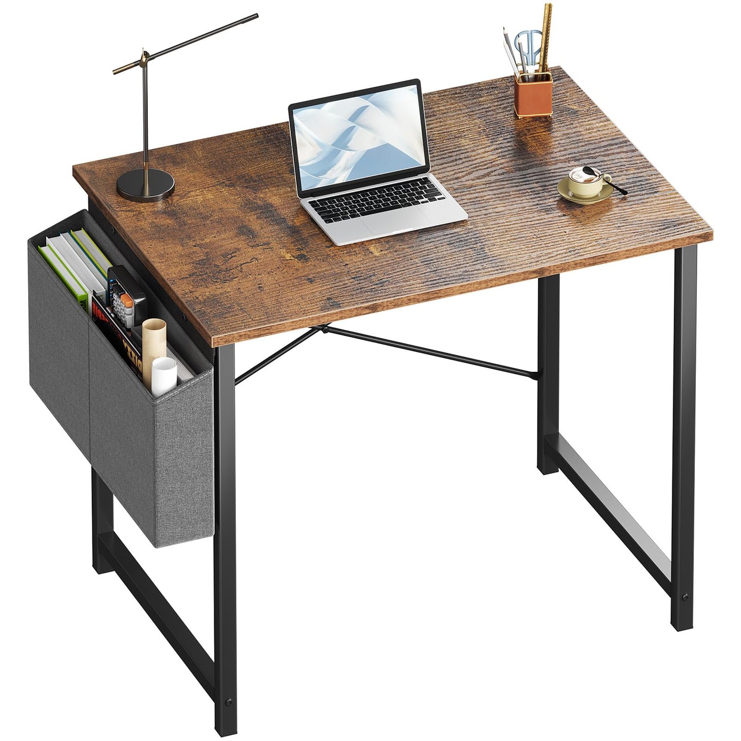 OLIXIS Computer Desk 31 Inch Home Office Desks for Small Spaces, Gaming Writing Study Work Table with Storage Bag for Bedroom, Rustic Brown Space Saving Compact