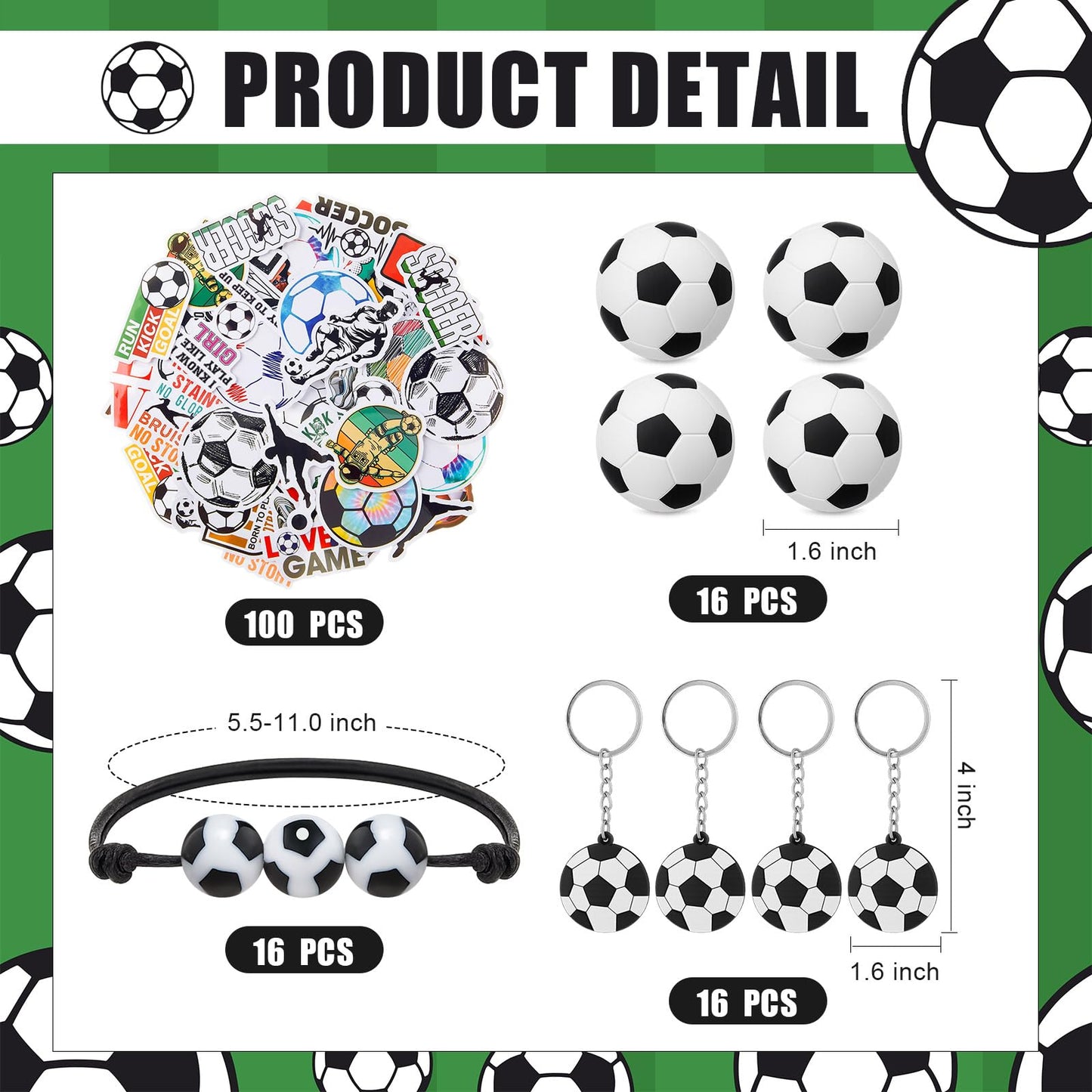 LemonRoad 164 Pcs Sports Party Favors Set 16 Plastic Cups 16 Charm Bracelets 16 Keychains 16 Mini Foam Stress Balls 100 Stickers for Sports Party Supplies(Soccer)