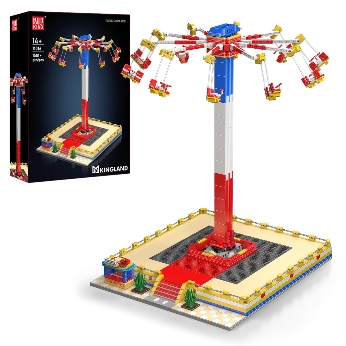 Mould King Flying Swing Ride Building Set, Rotating Flying Chair Amusement Park Model Kit, City Construction Building Blocks Set, Home Decoration Gift for Teens, Adults(1581 Pcs)
