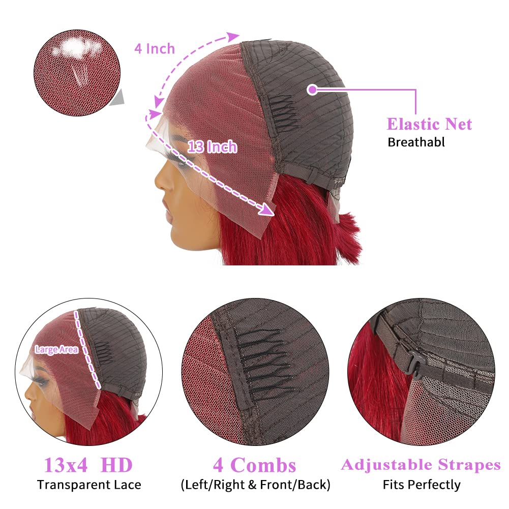 Mysyty Burgundy Bob Wigs Human Hair Natural Hairline13x4 Straight Short Bob Wig for Woman Wine Red Glueless Bob Wig Human Hair Pre Plucked 180% Density 14 Inch