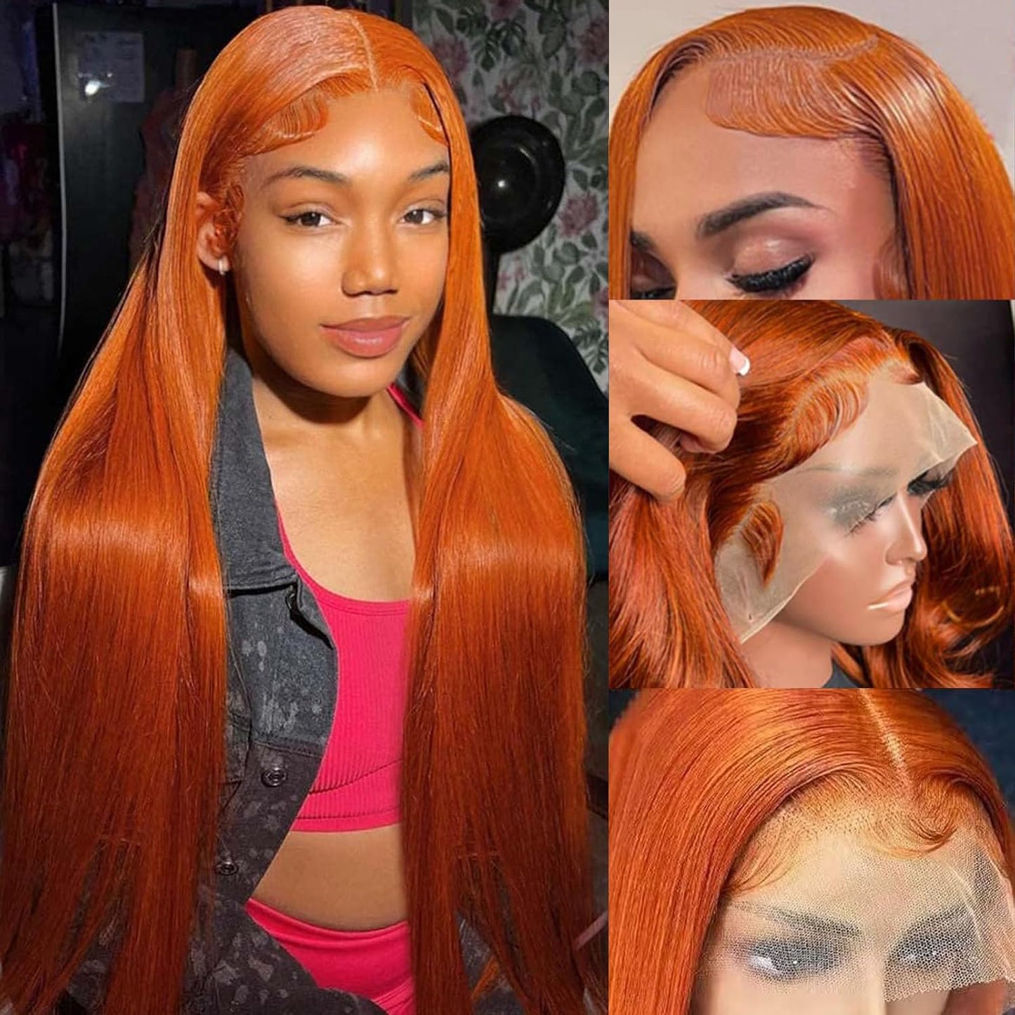 PANDA ANGEL Ginger Wig Human Hair 13x4 Straight Ginger Orange Lace Frontal Wigs Human Hair Hd Transparent Wear and Go Glueless Wigs Human 350# Ginger Straight Wig Human Hair for Women 26 Inch