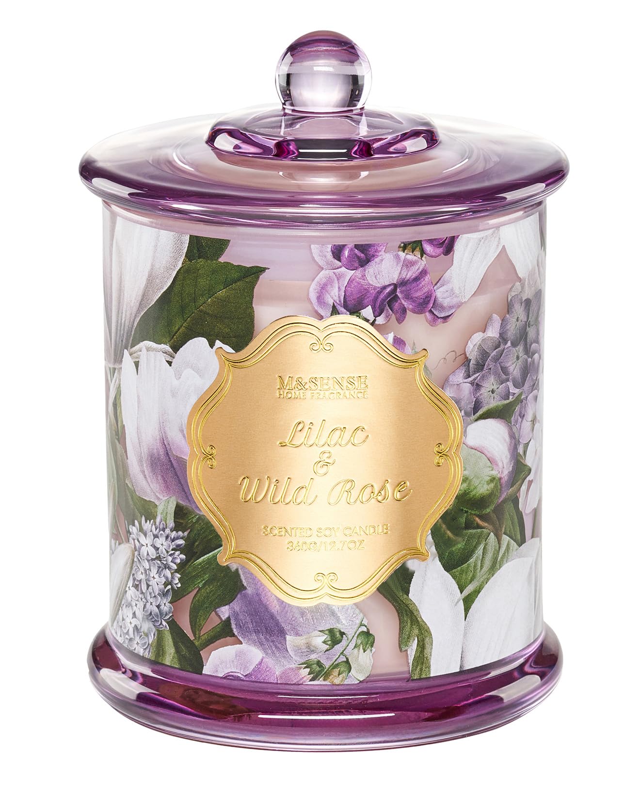 M&SENSE Lilac Rose Candle Scented, 2 Wick 12.7oz Large Natural Soy Non Toxic, Summer Floral Candle Gift for Women, Relaxing 75 Hours Long Lasting Burning Home Fragrance