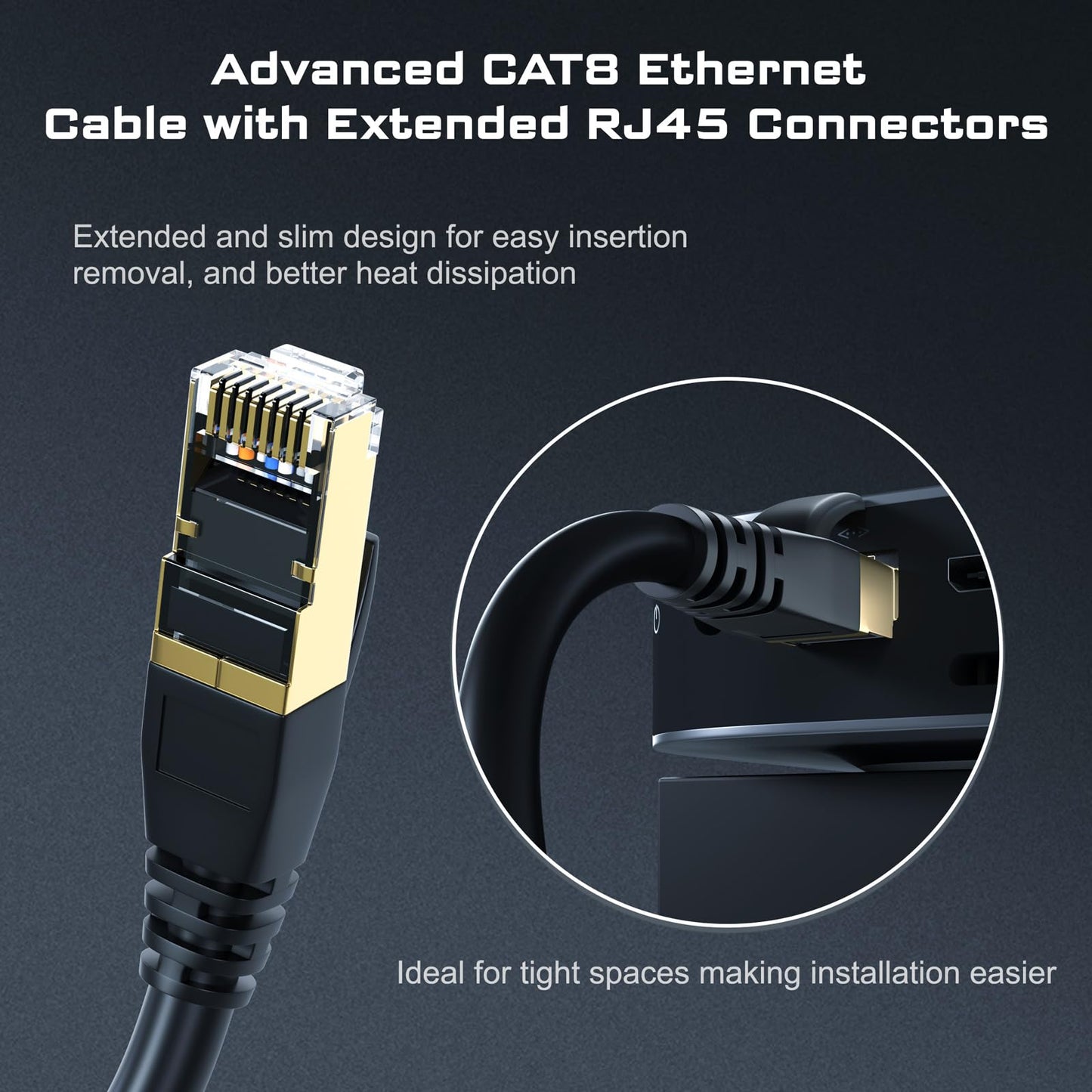 DbillionDa Cat8 Ethernet Cable, Outdoor&Indoor, 50FT High Speed 26AWG Cat8 LAN Network Cable 40Gbps, 2000Mhz with Gold Plated RJ45 Connector, Heavy Duty Weatherproof S/FTP UV Resistant for Modem