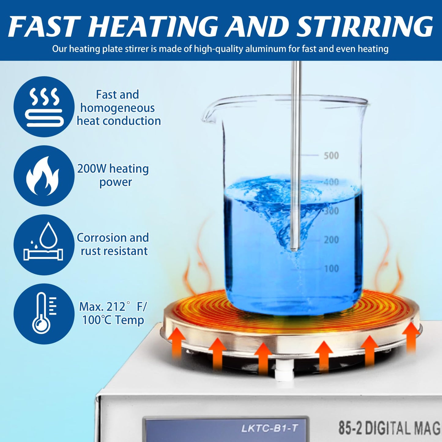 Vevitts 85-2 Magnetic Stirrer Hot Plate w/Stir Bar,LED Digital Display, 0-2600rpm Magnetic Hotplate Stirrer,Heating Power Hot Plate Stirrer for Mixing & Stirring in Lab
