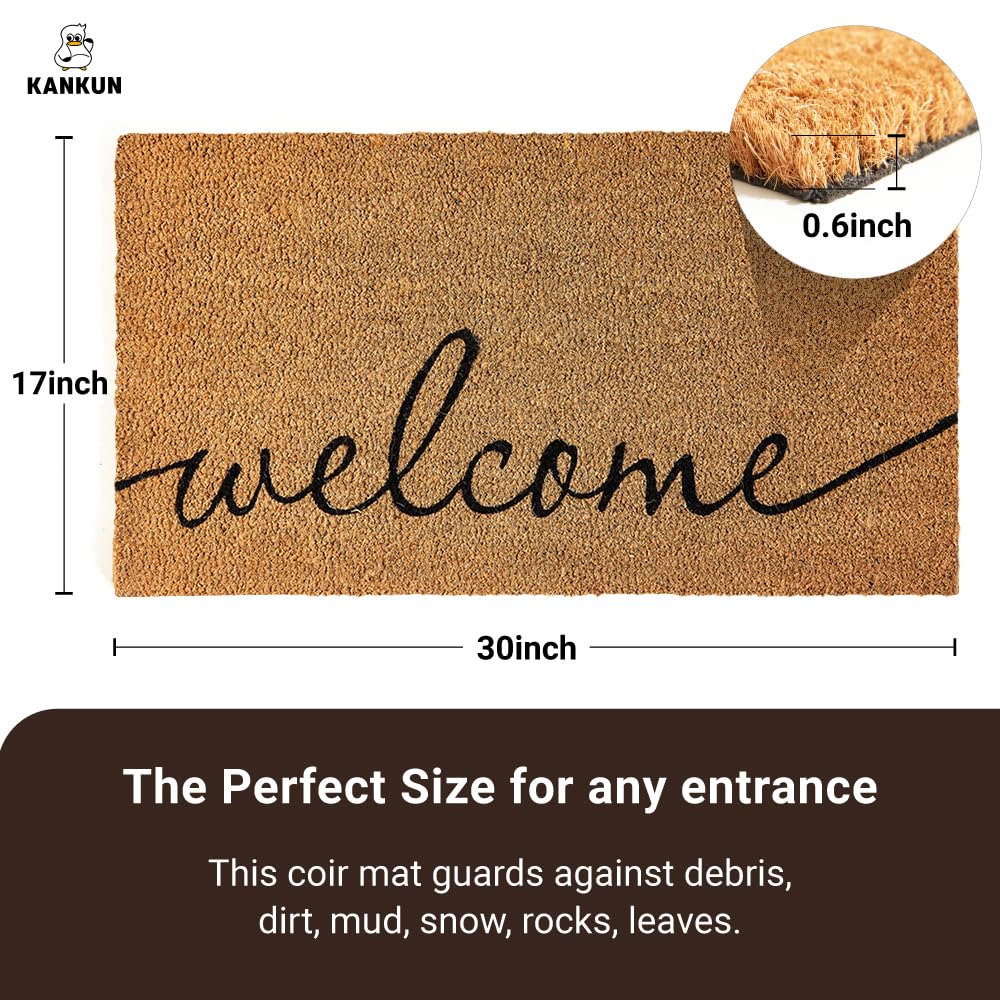 KANKUN Coco Coir Door Mat with Heavy Duty Backing, Welcome Doormat (17" x 30"), Doormat Entrance (Welcome1-2Pack)