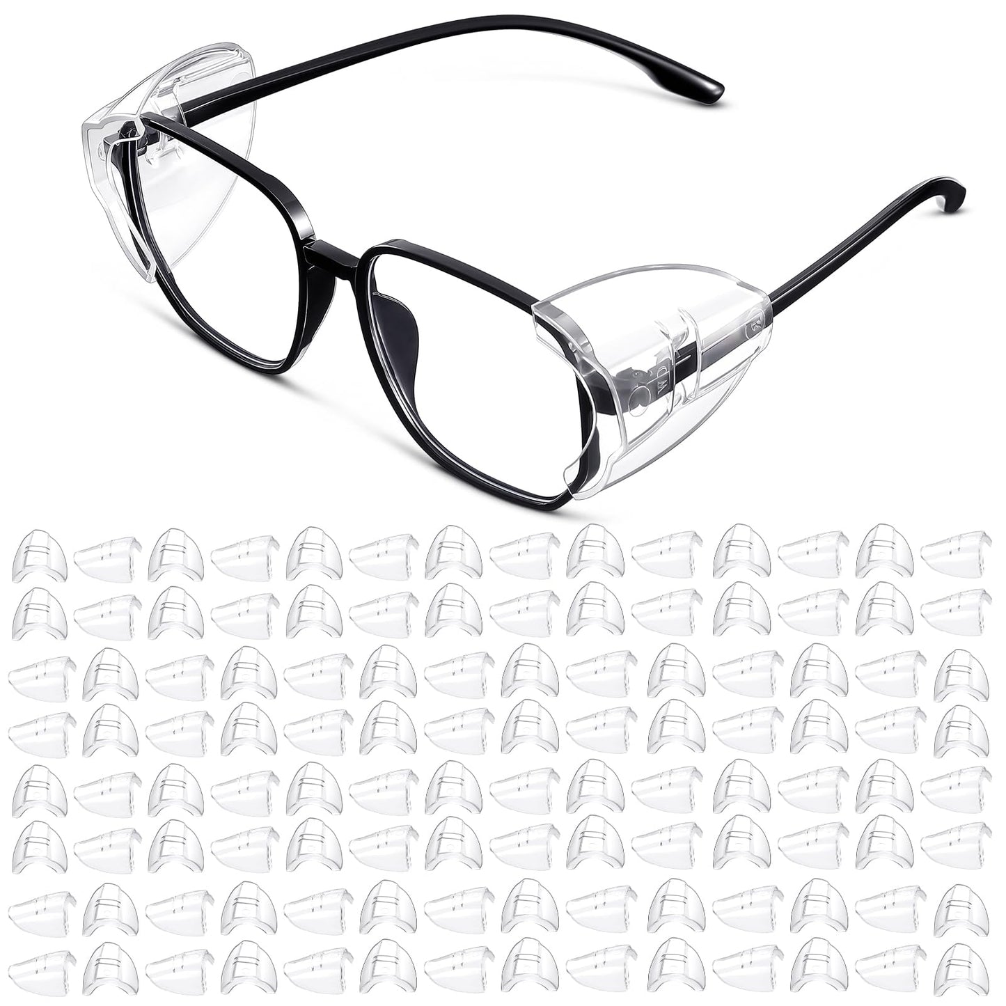 Tellegloww 60 Pairs Clear Safety Glasses Side Shields for Prescription Eyeglasses Slip on Side Shields Guards