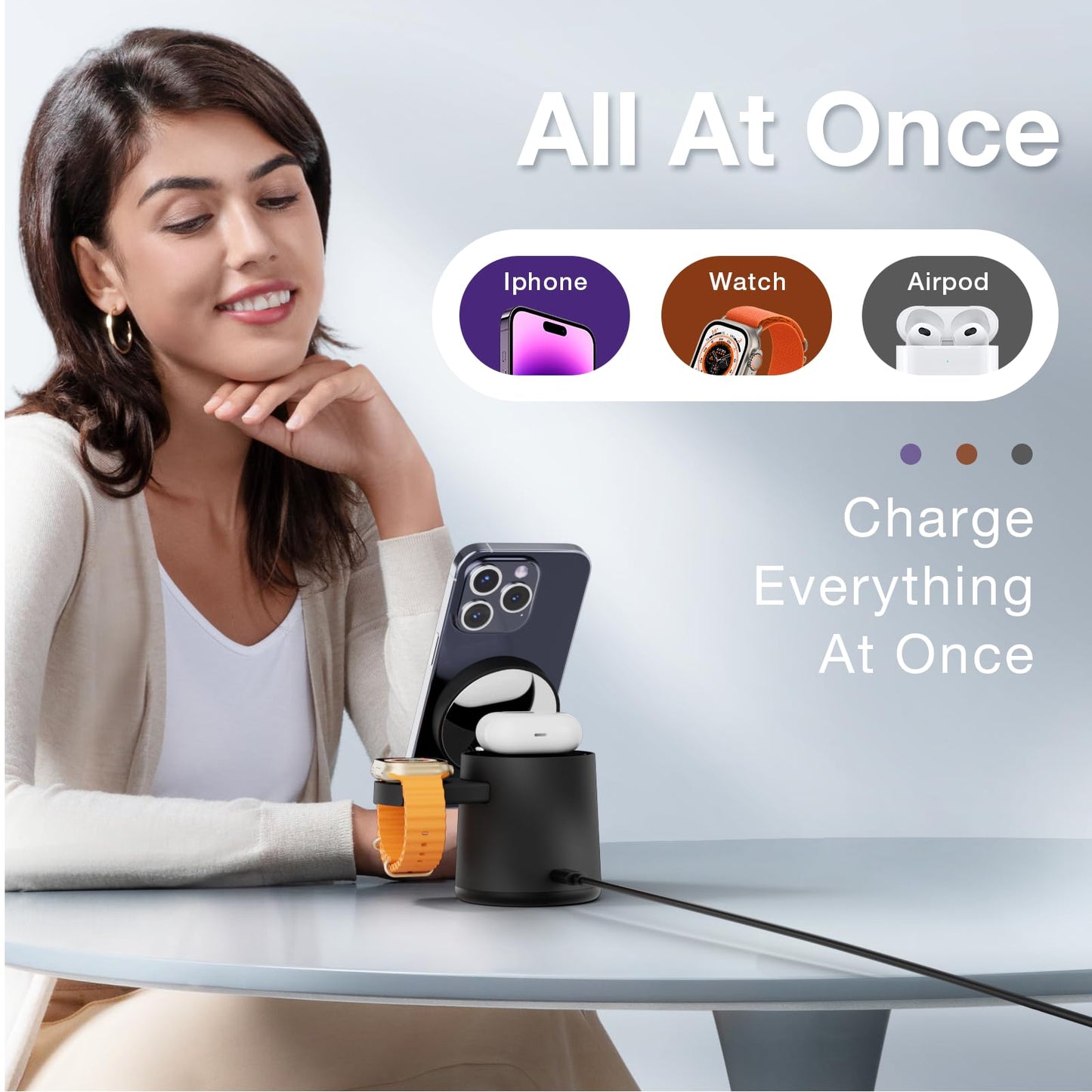 2025 Upgrade 3 in 1 Charging Station for Apple MagSafe Charger, Adjustable Portable Wireless Charging Stand, Fast Wireless Charger Dock for iPhone 16 15 14 13 12 Pro Max & Apple Watch AirPods (Black)