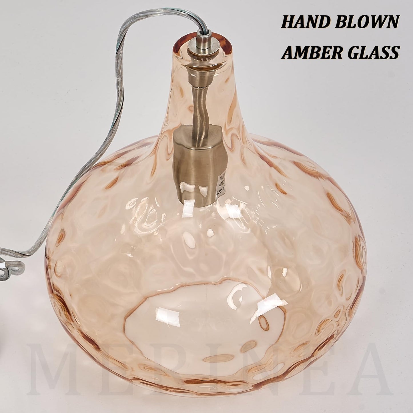 MERINEA 11" Amber Hammered Glass Pendant Light – Brushed Nickel Finish, Adjustable Hanging Cord, Modern Farmhouse Ceiling Light for Kitchen Island, Dining Room, Hallway