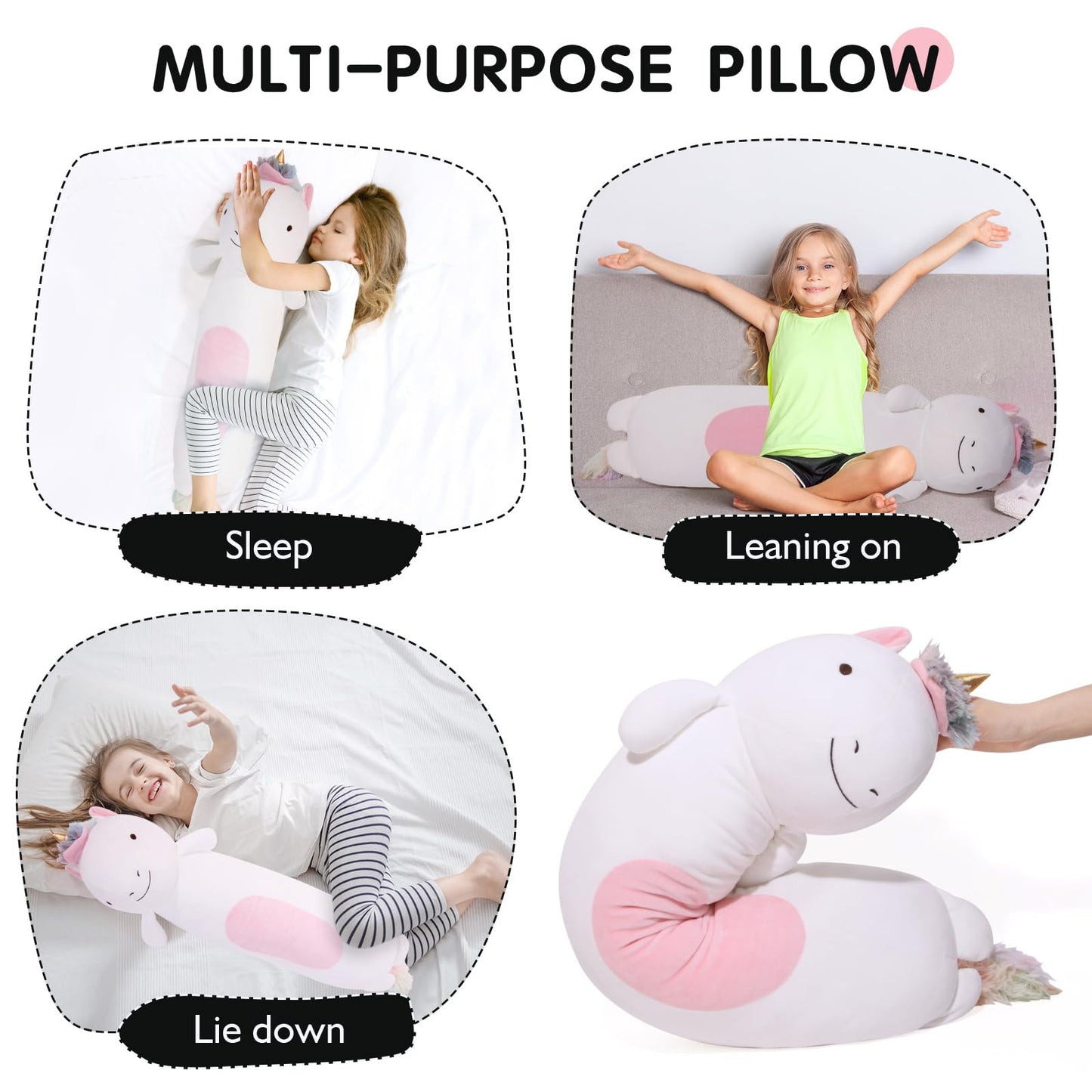 Tianmihou 36” Long Unicorn Plush Body Pillow, Cute Rainbow Unicorn Stuffed Animals, Unicor Squishy Soft Plushies Toy, Gifts for Kids Girls and Boys, Birthday, Valentine's Day