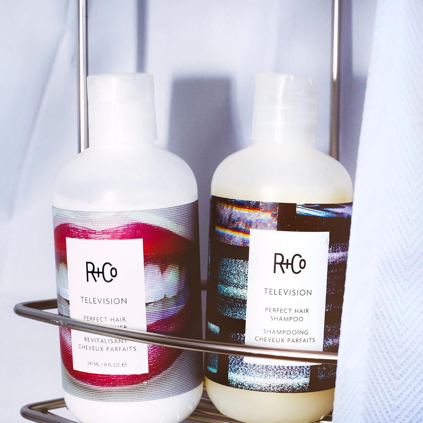 R+Co Television Perfect Hair Shampoo & Conditioner Set + Deluxe Sample (0.5oz) | Body + Shine + Smoothing for All Hair Types | Vegan + Cruelty-Free | 8.5oz (pack of 2)