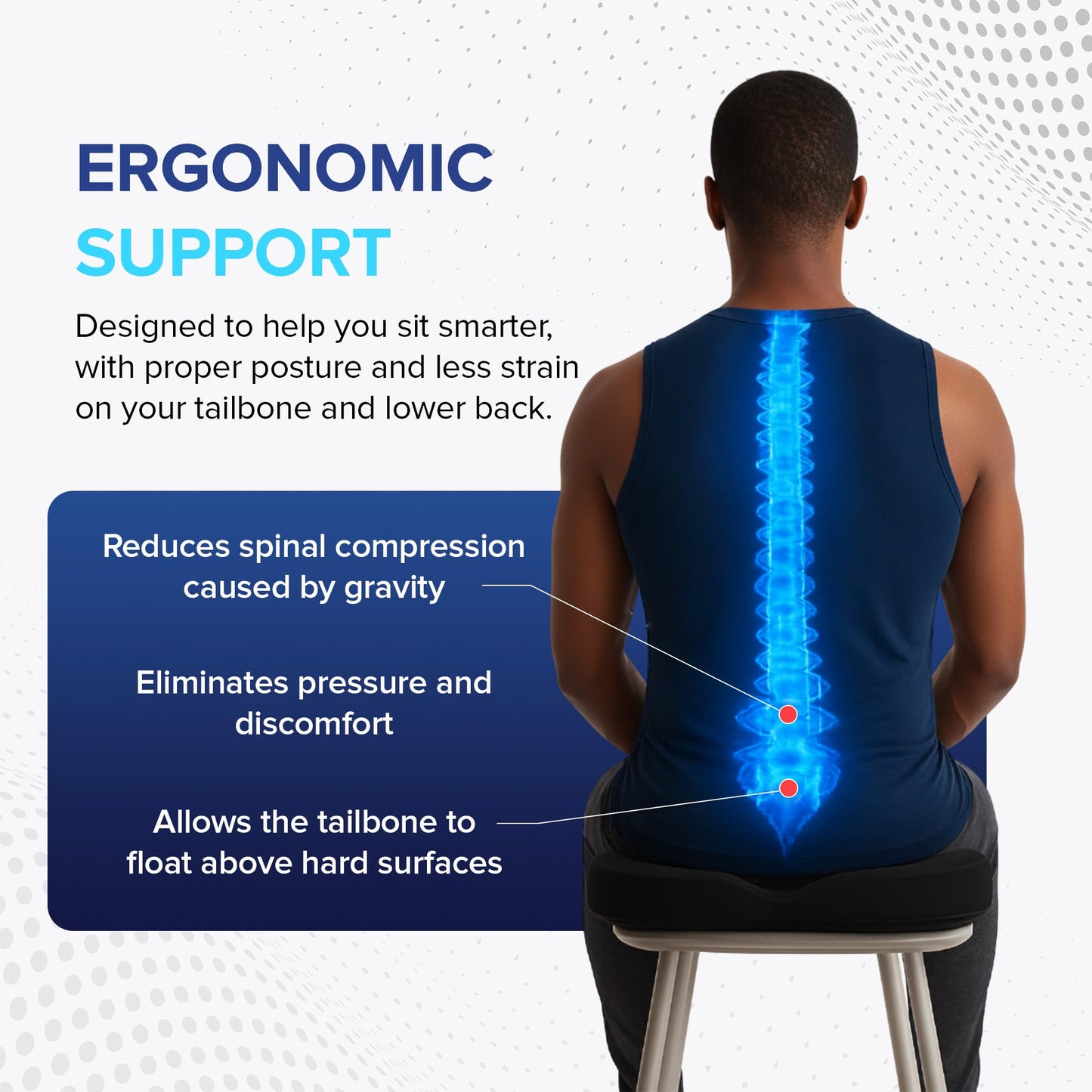 Cushprime Seat Cushion for Chair, Memory Foam Seat Cushion for Tailbone Pain Relief- Ergonomic Support for Coccyx, Back & Butt- Office & Truck Ergonomic Chair Cushion, Black
