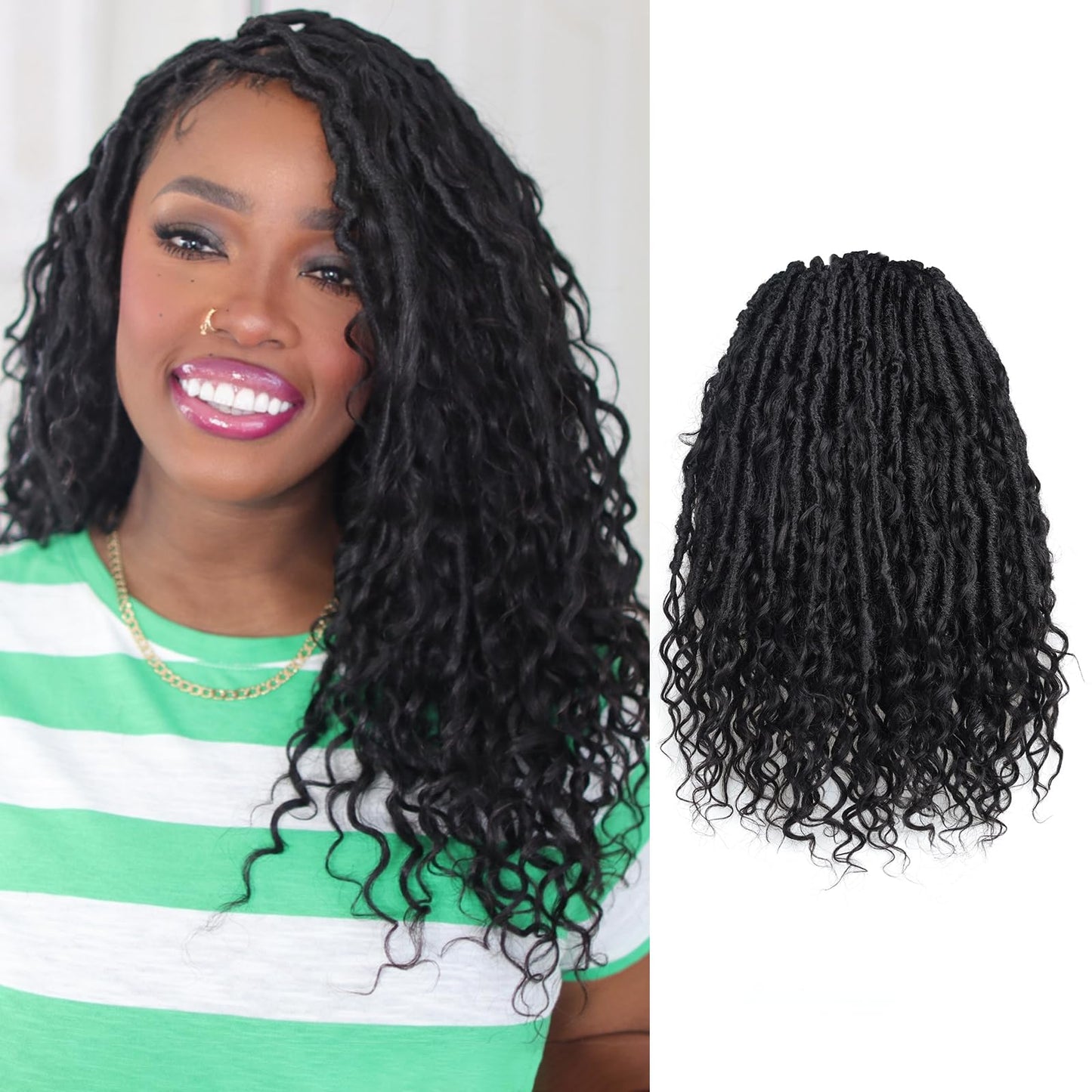 ToyoTress Boho Butterfly Locs With Human Hair Curls - 16 Inch 8 Packs Natural Black Handmade Pre-Looped Crochet Hair For Black Women Human Hair Locs, Boho Faux Locs Crochet Braids (16 Inch, 1B-8P)