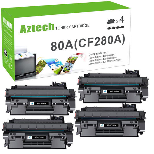 Aztech Compatible Toner Cartridge Replacement for HP 80A CF280A 80X CF280X Pro 400 M401A M401D M401N M401DNE MFP M425DN (Black, 4-Pack)