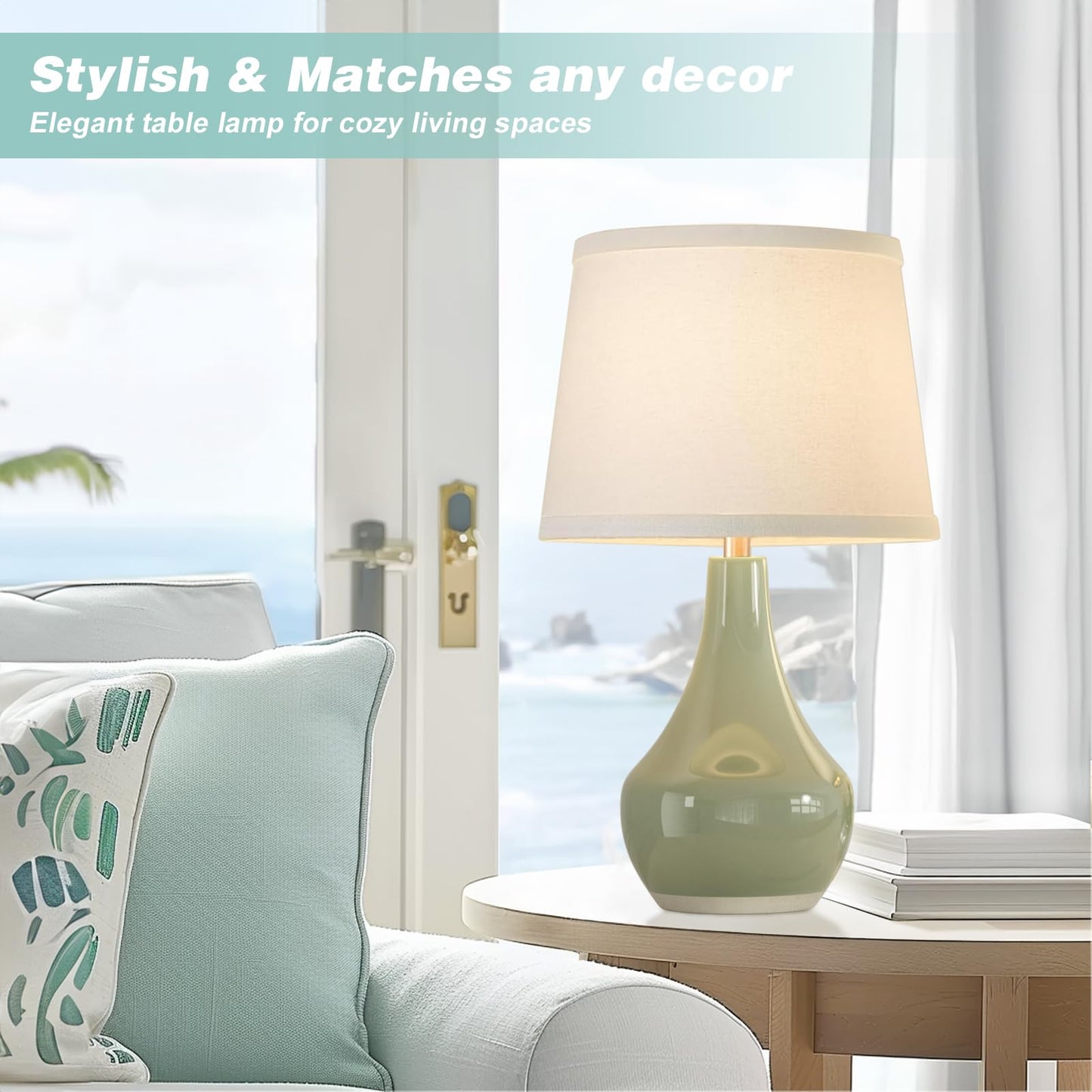 Seealle Modern Green Table Lamps Set of 2 - Bedside Lamps for Night Stands, 19.4" Bedroom Lamps for Living Room Sage Green Lamps with Rocker Switch